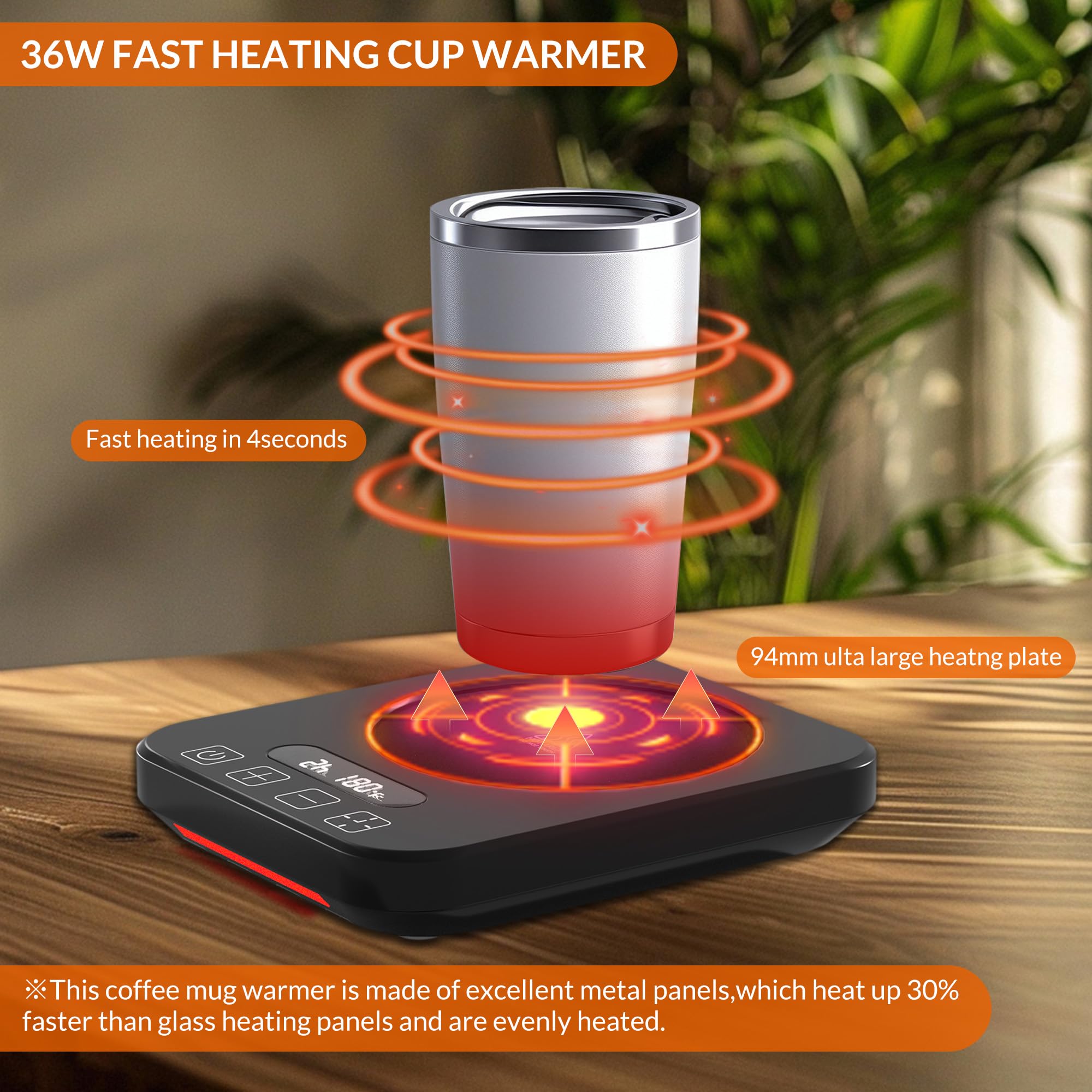 Premium Coffee Mug Warmer with 7 Temperature Settings - 8H Auto Shut Off & 12H Timer - Fast Heating Beverage Warmer for Coffee, Tea, Milk Bottles - Perfect for Office, Home & Gift Use - Black