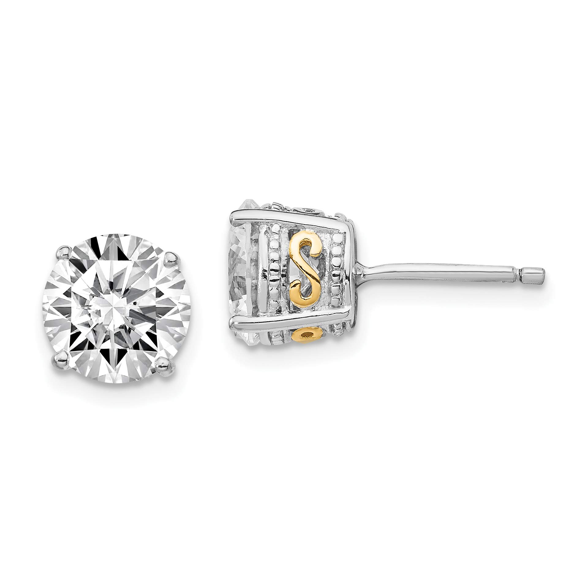 Cheryl M Sterling Silver & Gold-Plated 8mm Cubic Zirconia Stud Earrings for Women - Perfect for Everyday Wear, Parties & Gifts