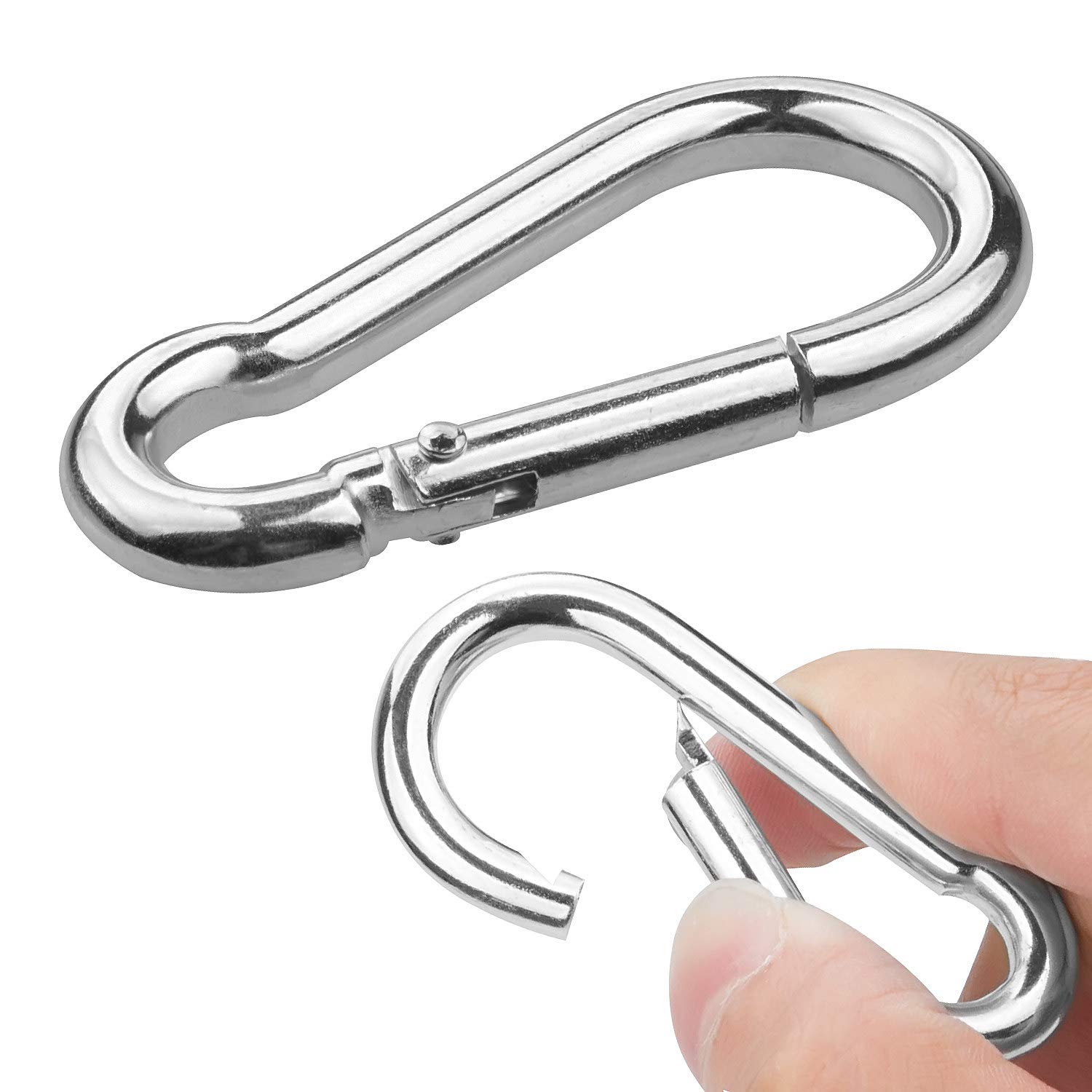 Acrux7 5/16 Inch Stainless Steel Spring Snap Hooks - 20 Pack Heavy Duty Carabiner Clips with M8 Quick Links for Backpacks, Hammocks, Camping Gear & Outdoor Activities | Durable Spring Clips for Hiking, Climbing, Dog Leashes & Gear Organization
