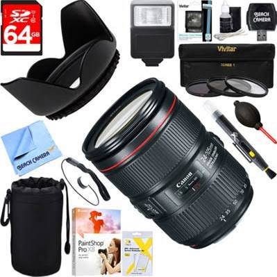 Canon EF 24-105mm f/4L IS II USM Standard Zoom Lens with 64GB Memory Card - Professional Photography, Travel & Video Shooting Essential Gear