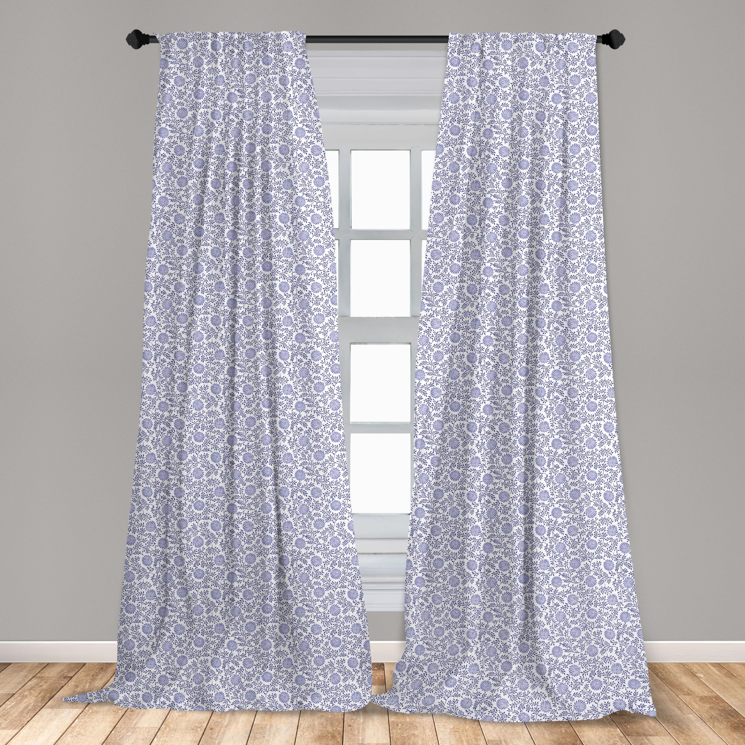 Ambesonne Floral Curtains - Japanese Traditional Bluebells & Spring Branches Design, 2 Panel Window Treatments for Living Room & Bedroom, 28
