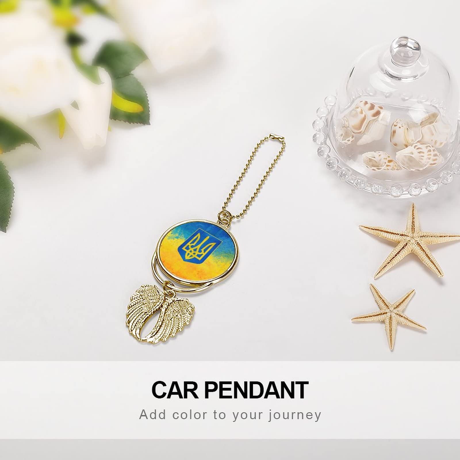 Ukrainian Flag Double-Sided Car Hanging Ornament - Personalized Angel Wings Pendant for Rear View Mirror - Lucky Charm Car Accessory for Road Trips & Travel Protection