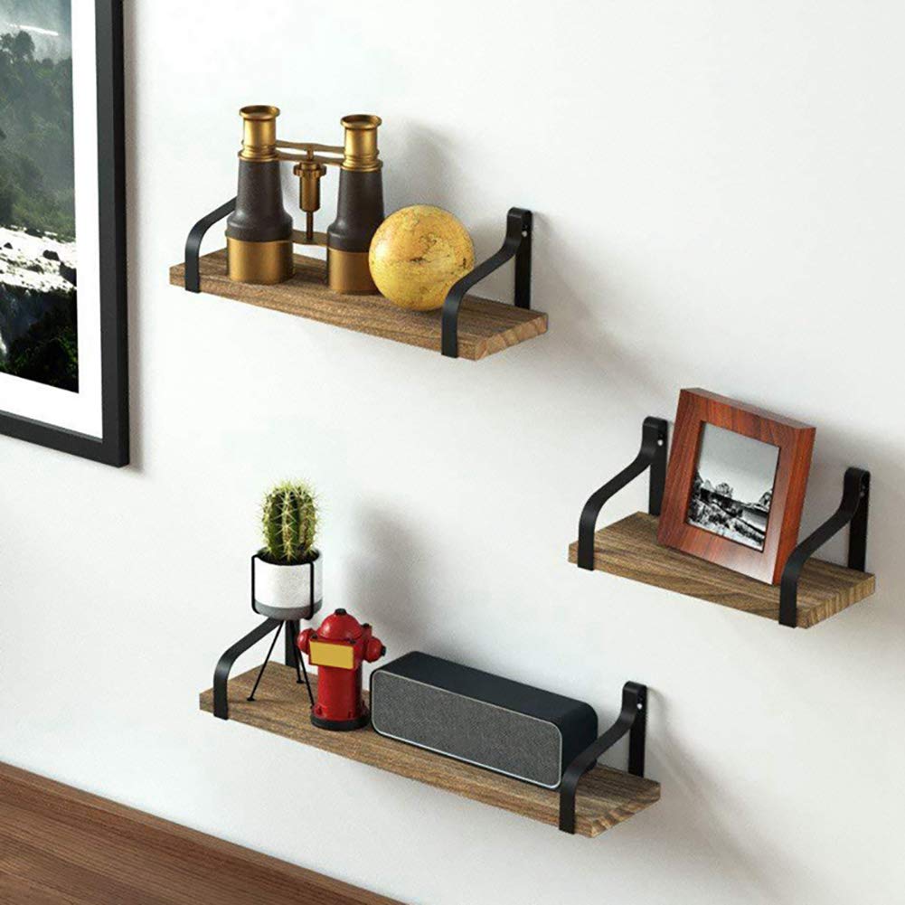 3 Piece Floating Shelf Wall Mounted - Solid Wood Wall Storage Shelf Set - Modern Wall-Mounted Display Rack (35kg Load Capacity) - Perfect for Bedroom, Living Room, Kitchen & Office Organization