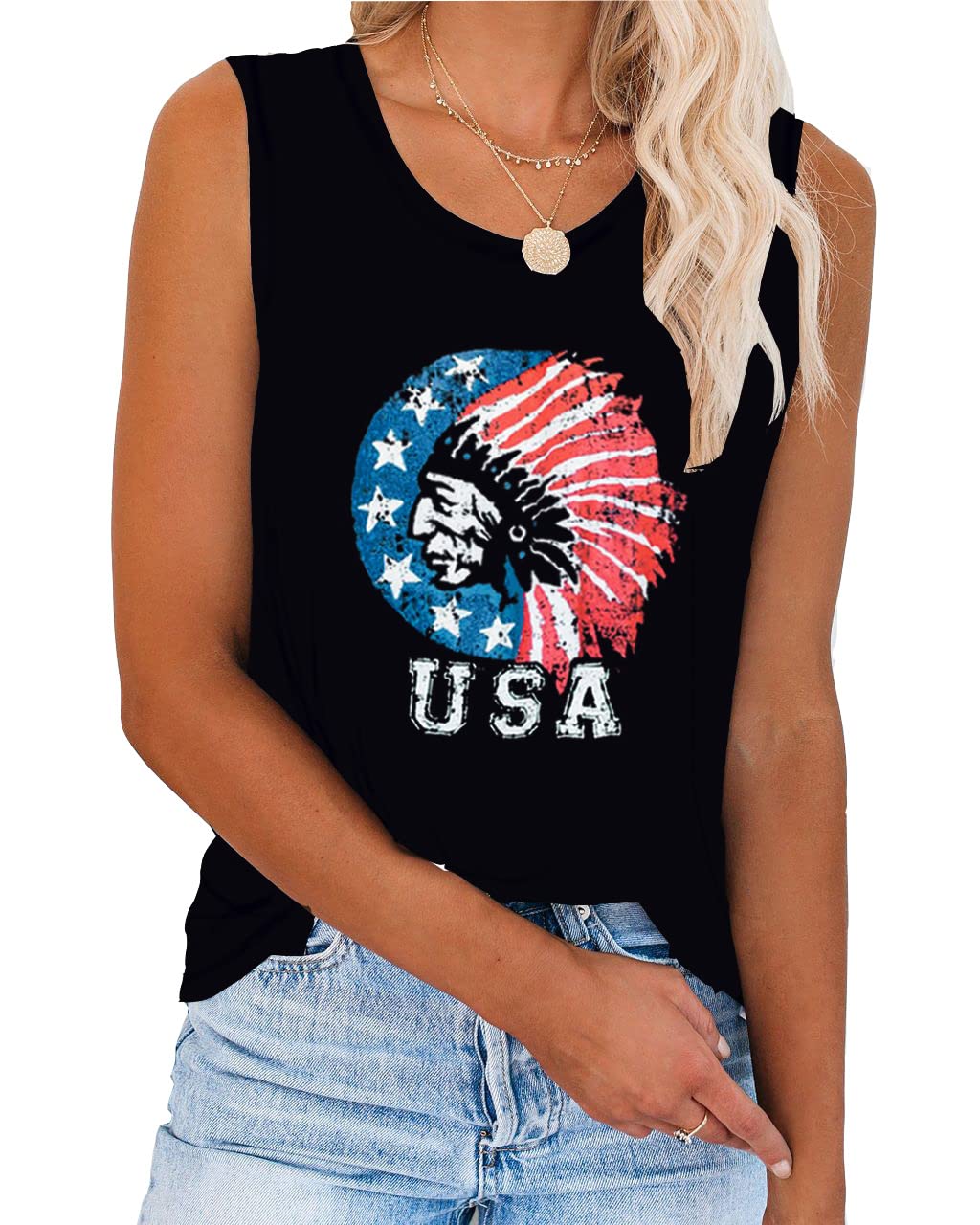 Deerose Women's 4th of July Tank Top - Sleeveless American Flag Patriotic Shirt for Summer BBQ, Beach & Independence Day Celebrations