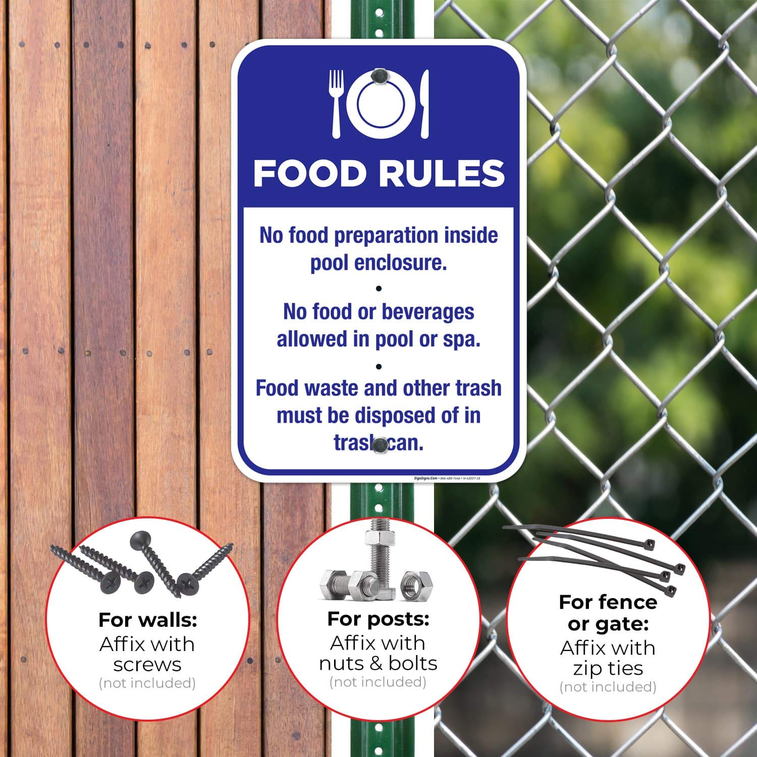 Pool Food Rules Sign - No Food Preparation Inside Pool Enclosure - 12x18 Inch Rust-Free Aluminum Sign, Fade Resistant, Made in USA - Perfect for Public Pools, Water Parks & Backyard Swimming Areas