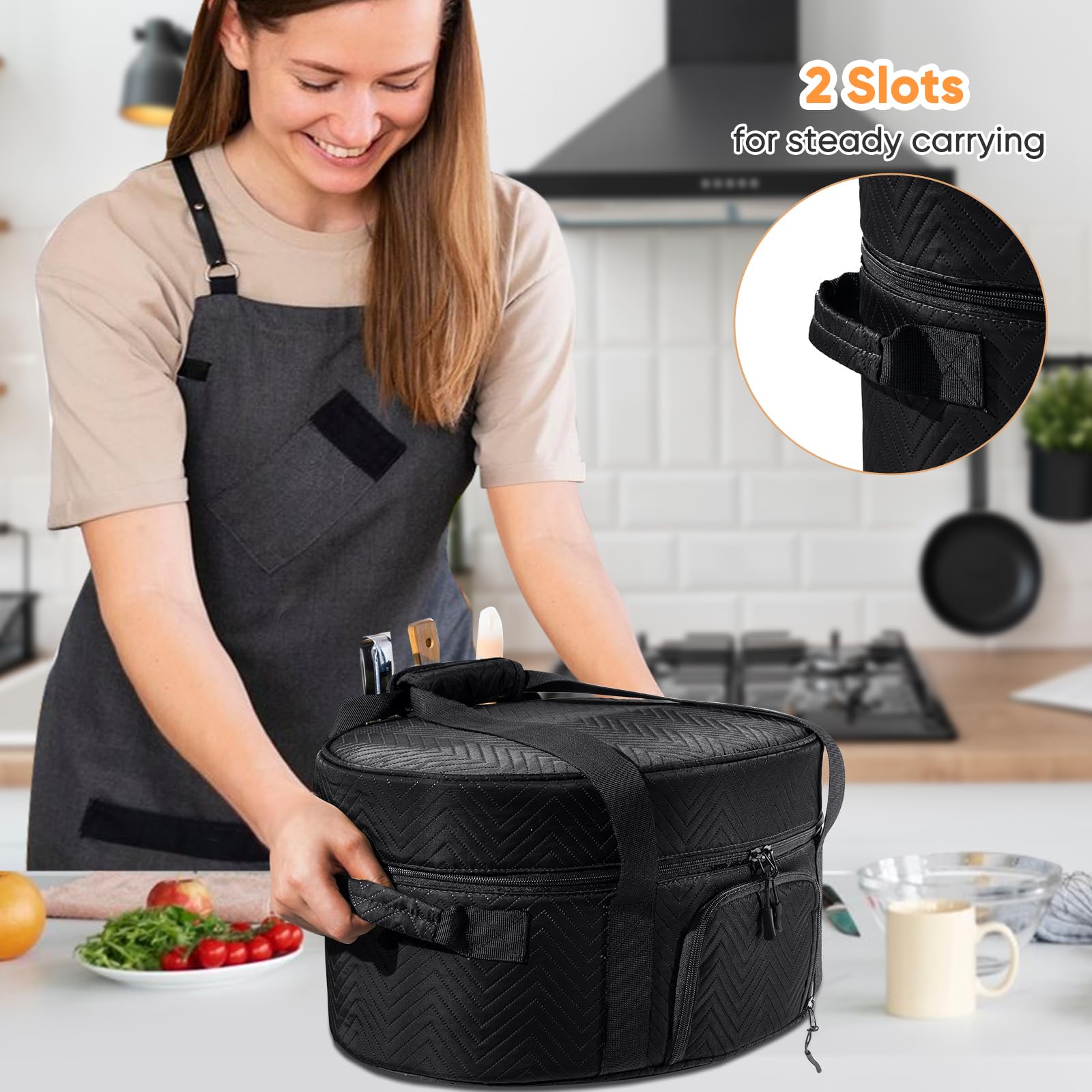 Insulated Slow Cooker Carrying Bag for 6-8 Quart CrockPot & Hamilton Beach - Portable Thermal Cooker Case with Adjustable Strap, See-Through Window & Accessory Pocket - Perfect for Picnics, Potlucks & Travel