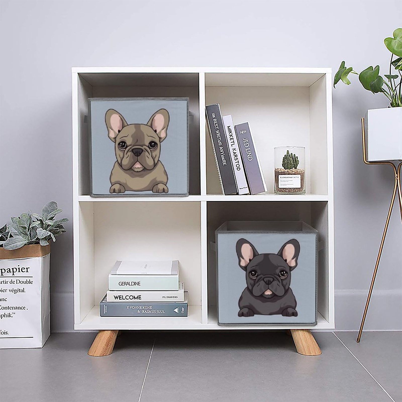 6-Piece French Bulldog Collapsible Storage Baskets with Handles - Large Closet Organizer & Clothing Storage Boxes for Home, Bedroom, and Office Organization