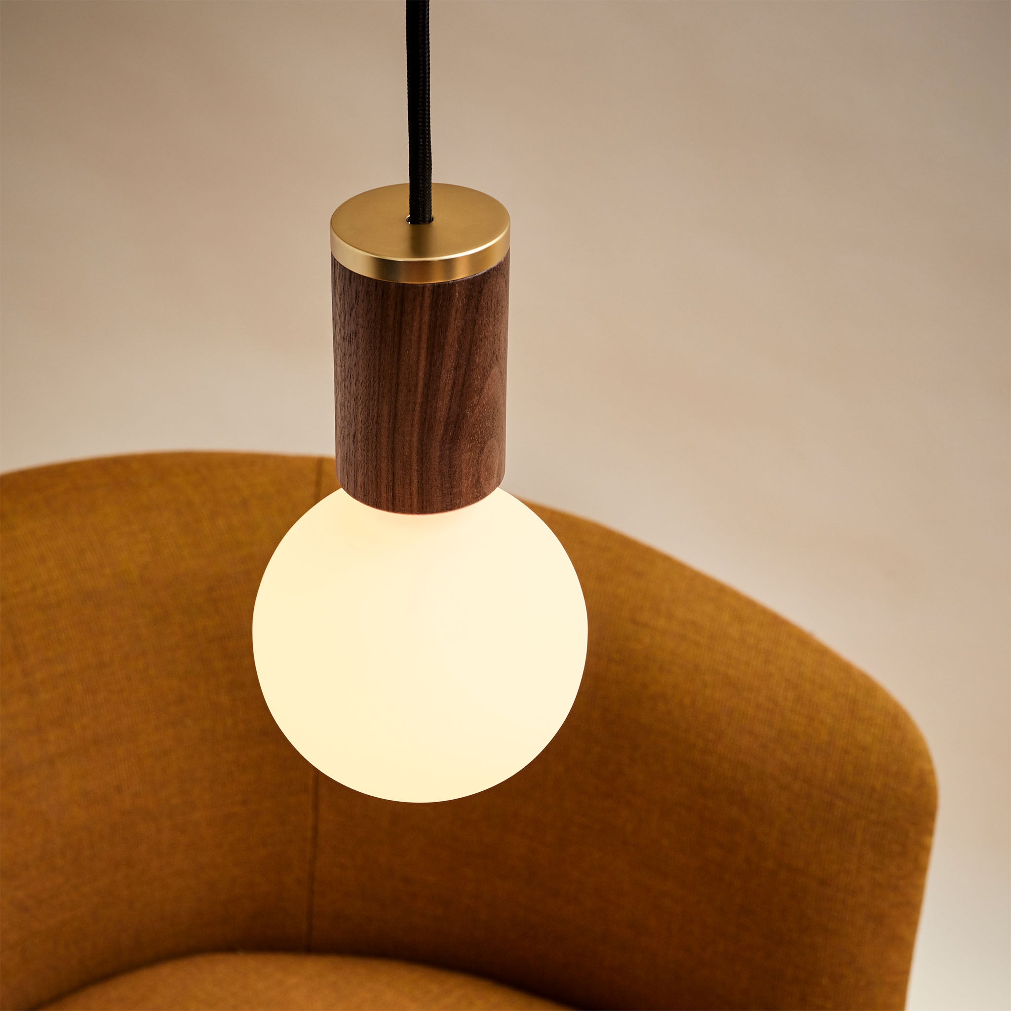 Sphere III Walnut Pendant Light - Modern Wooden Hanging Fixture for Dining Room, Kitchen & Living Room
