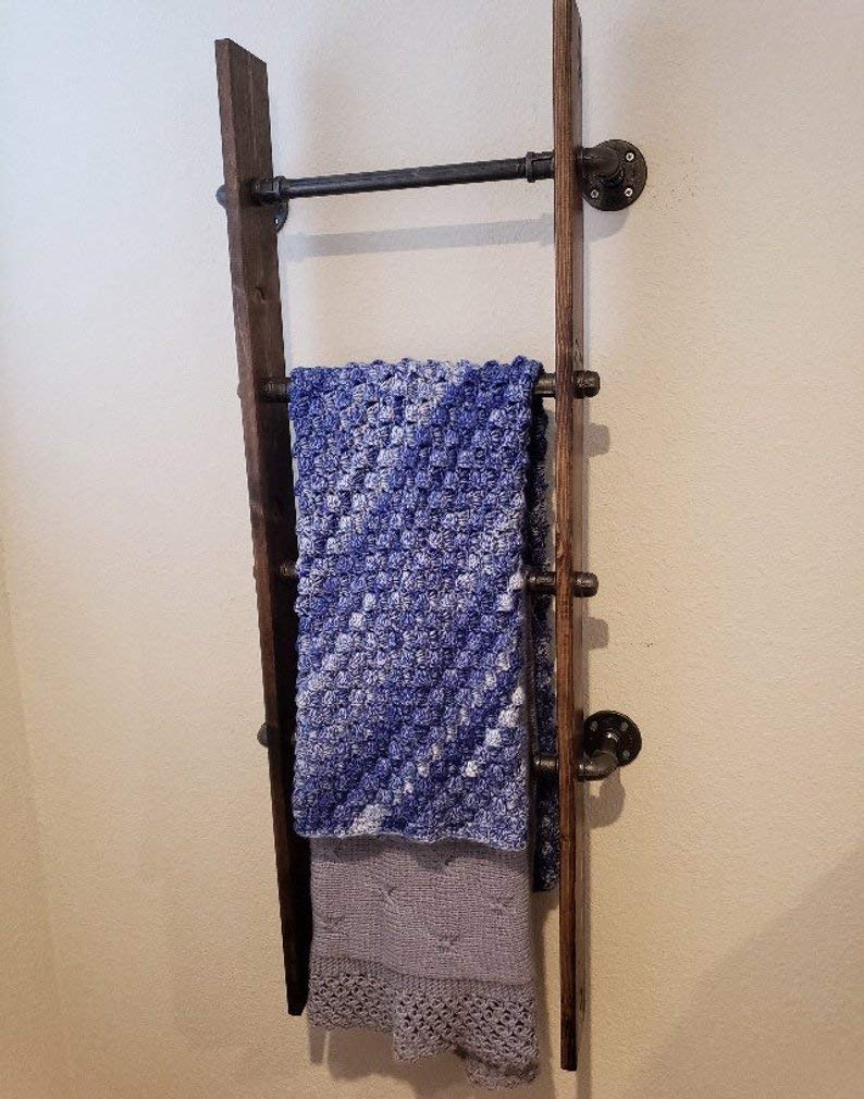 Rustic Industrial Pipe and Wood Blanket Ladder - Handmade Walnut Quilt Ladder for Farmhouse Decor | Perfect for Living Room, Bedroom & Cozy Blanket Display