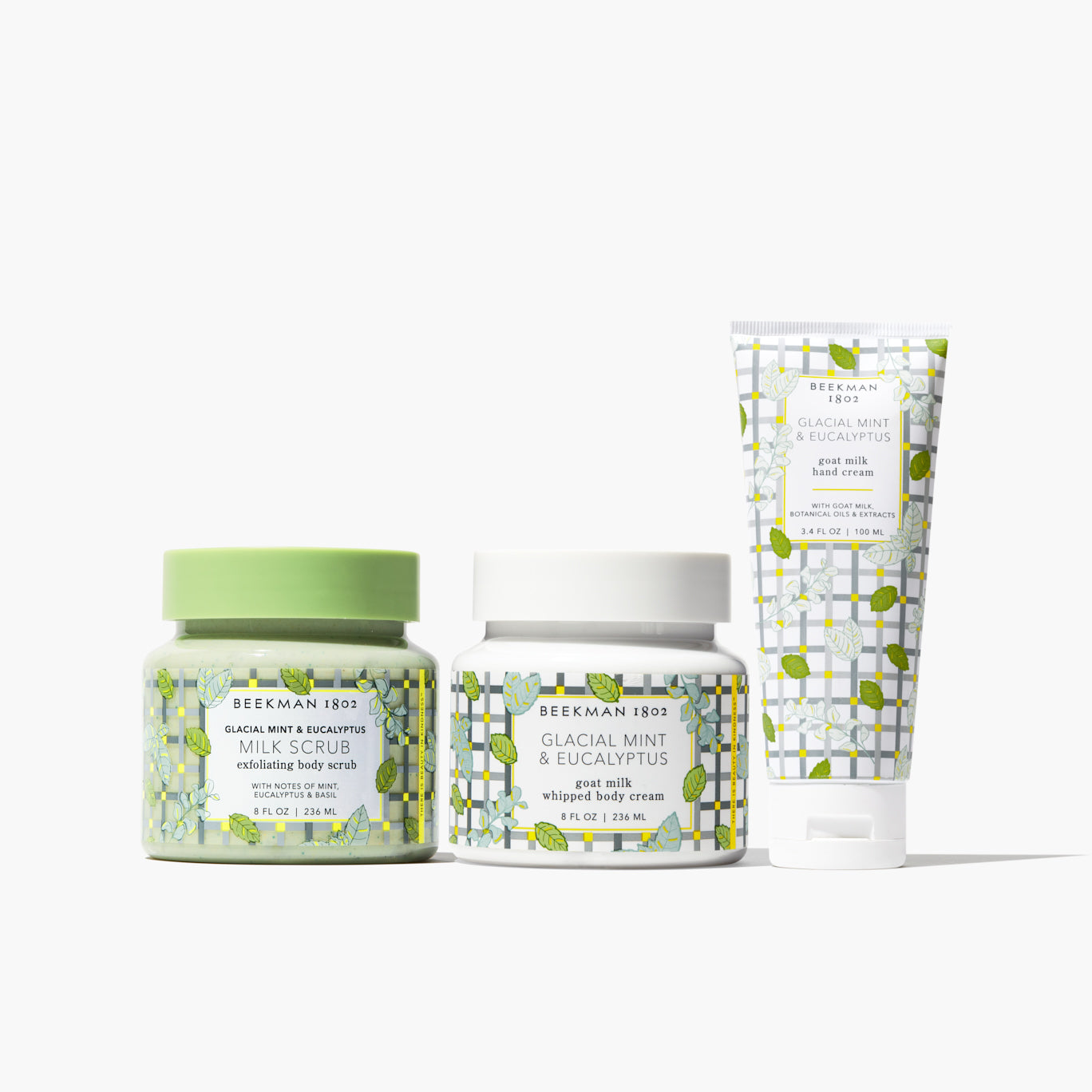 Glacial Mint & Eucalyptus Bodycare Trio Set - Soothing & Hydrating Lotion, Shower Gel & Body Scrub - Perfect for Spa Day, Relaxation & Self Care Routine