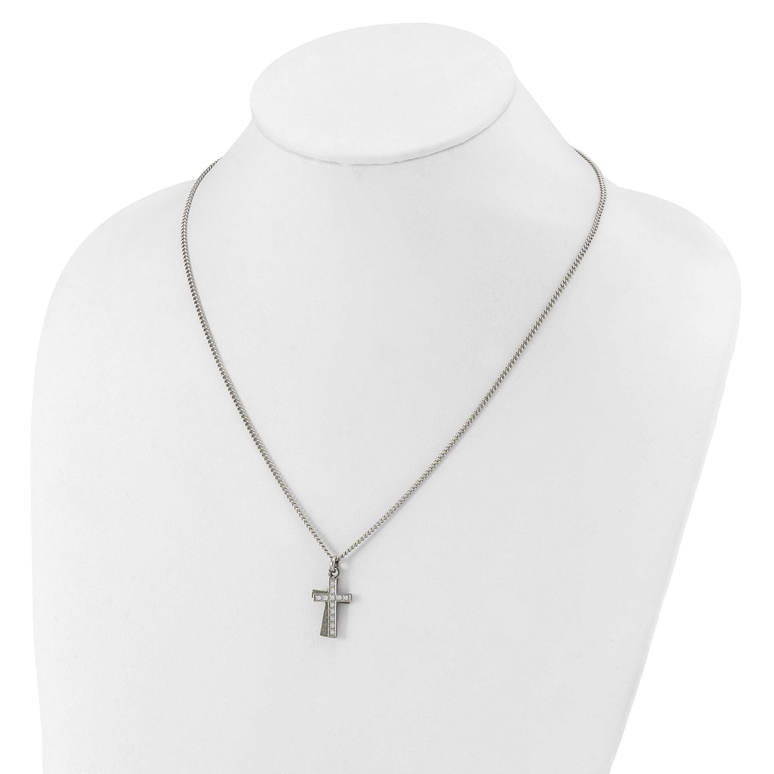 Stainless Steel Laser-Cut CZ Cross Pendant Necklace for Women - Elegant Religious Jewelry Gift for Baptism, Confirmation & Everyday Wear