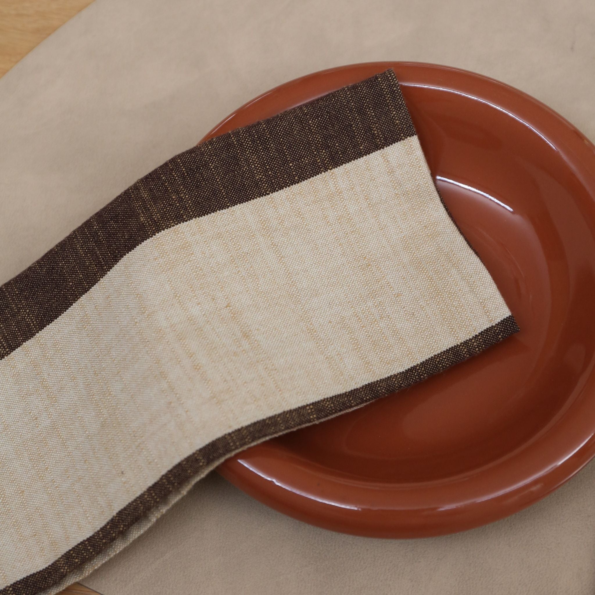 DESIGNSTUFF Fringed Napkins Set of 2 - Coffee Bean & Light Grey Cotton Table Linens for Dining, Kitchen Decor, and Party Supplies - Perfect for Dinner Parties, Weddings, and Home Decor