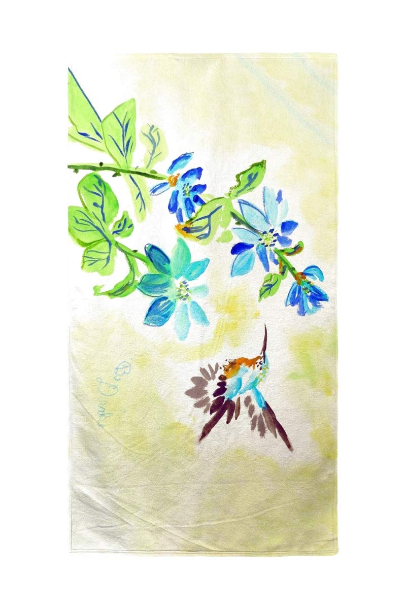 Betsy Drake Aqua Hummingbird Beach Towel - Large Soft Quick-Dry Towel for Pool, Beach, Yoga & Outdoor Activities | Tropical Bird Design Bath Towel for Women & Men