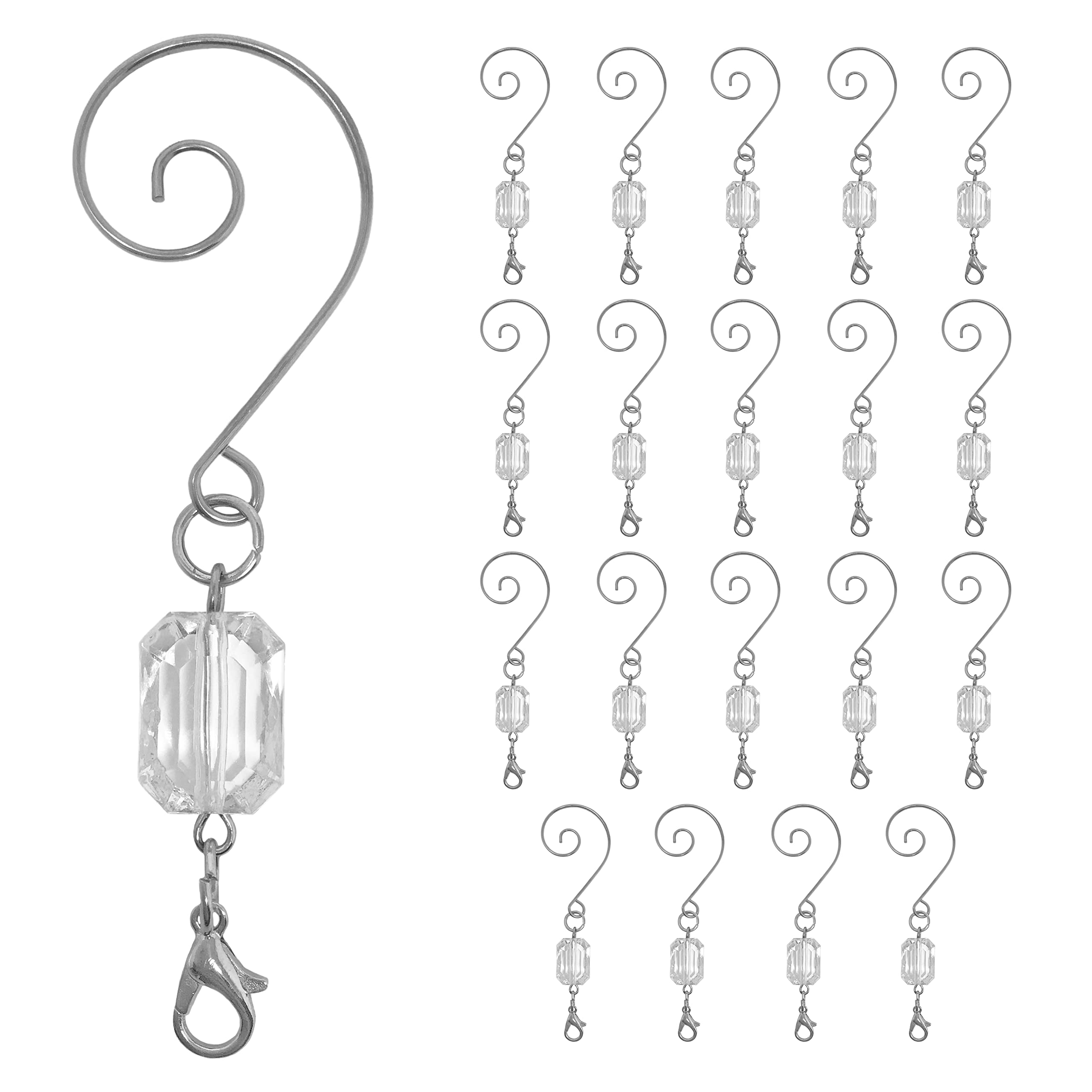 Clear Acrylic Silver Wire Christmas Ornament Hooks - Pack of 20 - Perfect for Hanging Tree Decorations, DIY Crafts & Holiday Home Decor
