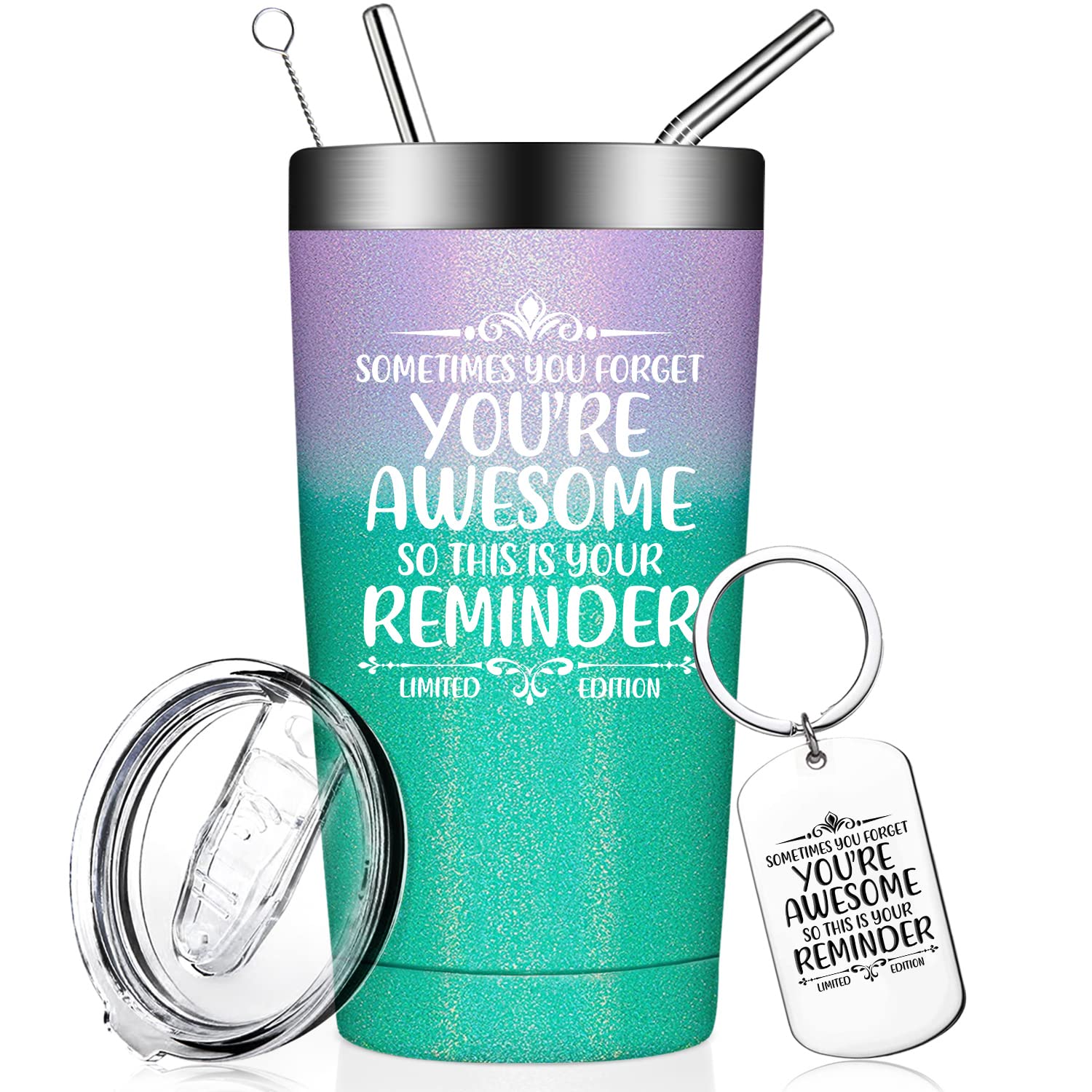 Inspirational Vacuum Insulated Tumbler Cup - 20oz Glitter Mermaid Gift for Women, Best Friend, Mom - Perfect for Birthday & Thank You Gifts