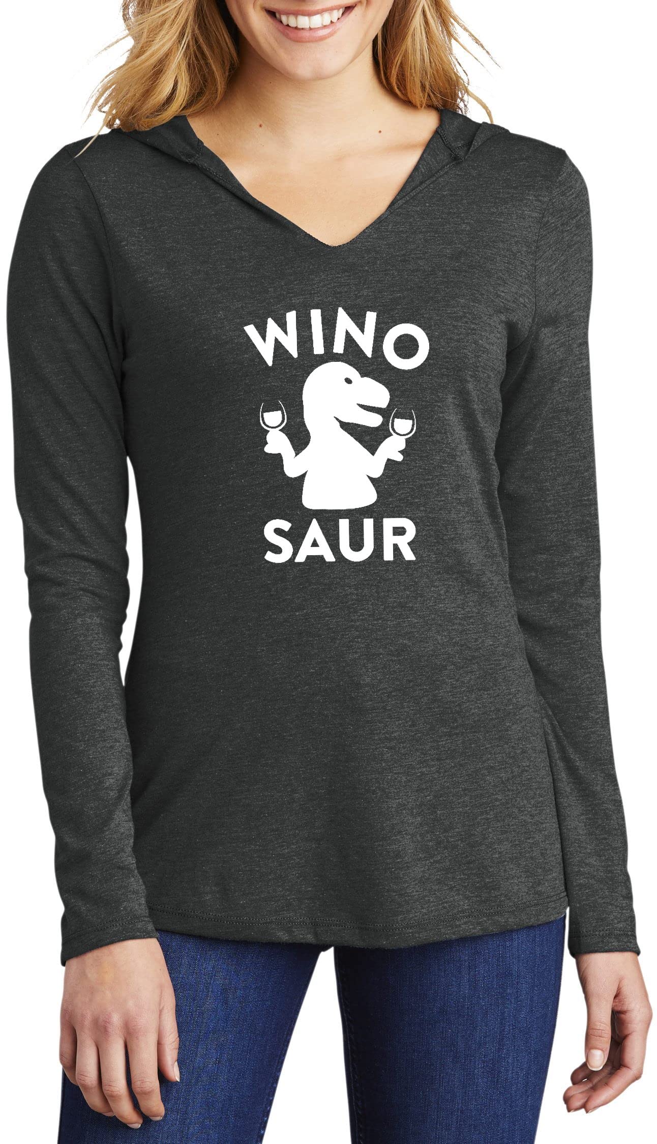 Funny Wine Lover Dinosaur T-Shirt for Women - Cute Graphic Hoodie Top for Casual Wear, Wine Tasting & Gifts