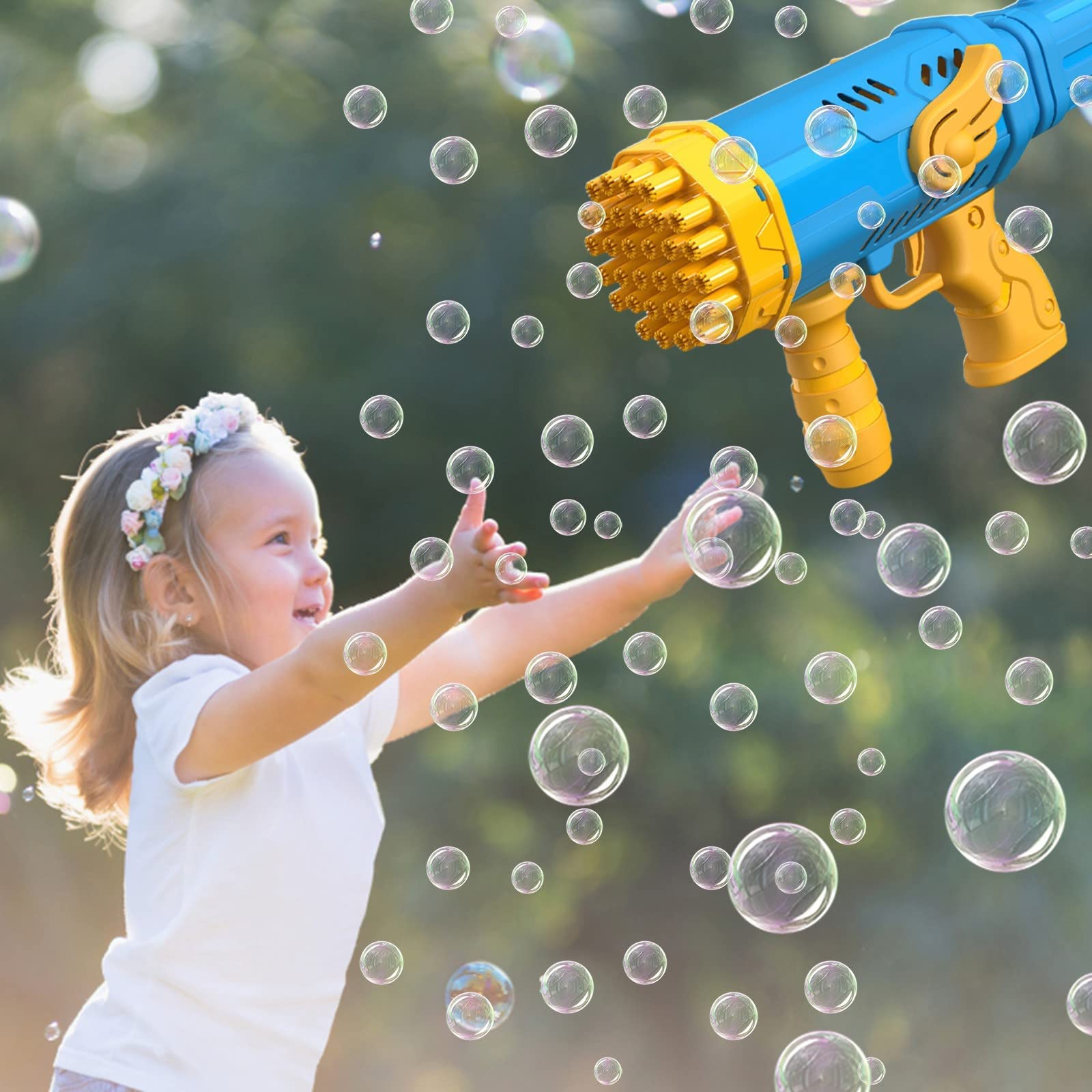 32 Hole Automatic Bubble Blaster with Colorful LED Lights - Electric Bubble Machine Gun for Kids, Birthday Parties, Weddings & Outdoor Events (Blue) - Fun for Boys & Girls, Summer Play & Backyard Activities