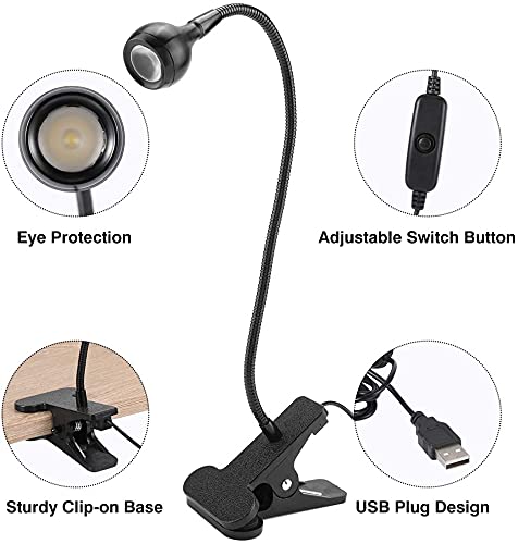 Ymiko USB LED Clip On Book Light - Adjustable Desk Lamp for Reading, Study, Night Light with Battery Port - Perfect for Home, Office, Kids Room (Black & White) | Bedside Reading, Homework, Nightstand Lighting