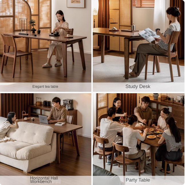 Premium Black Walnut and Ash Wood Large Dining Table - 8 Seater Long Farmhouse Table for Dining Room, Kitchen, and Entertaining