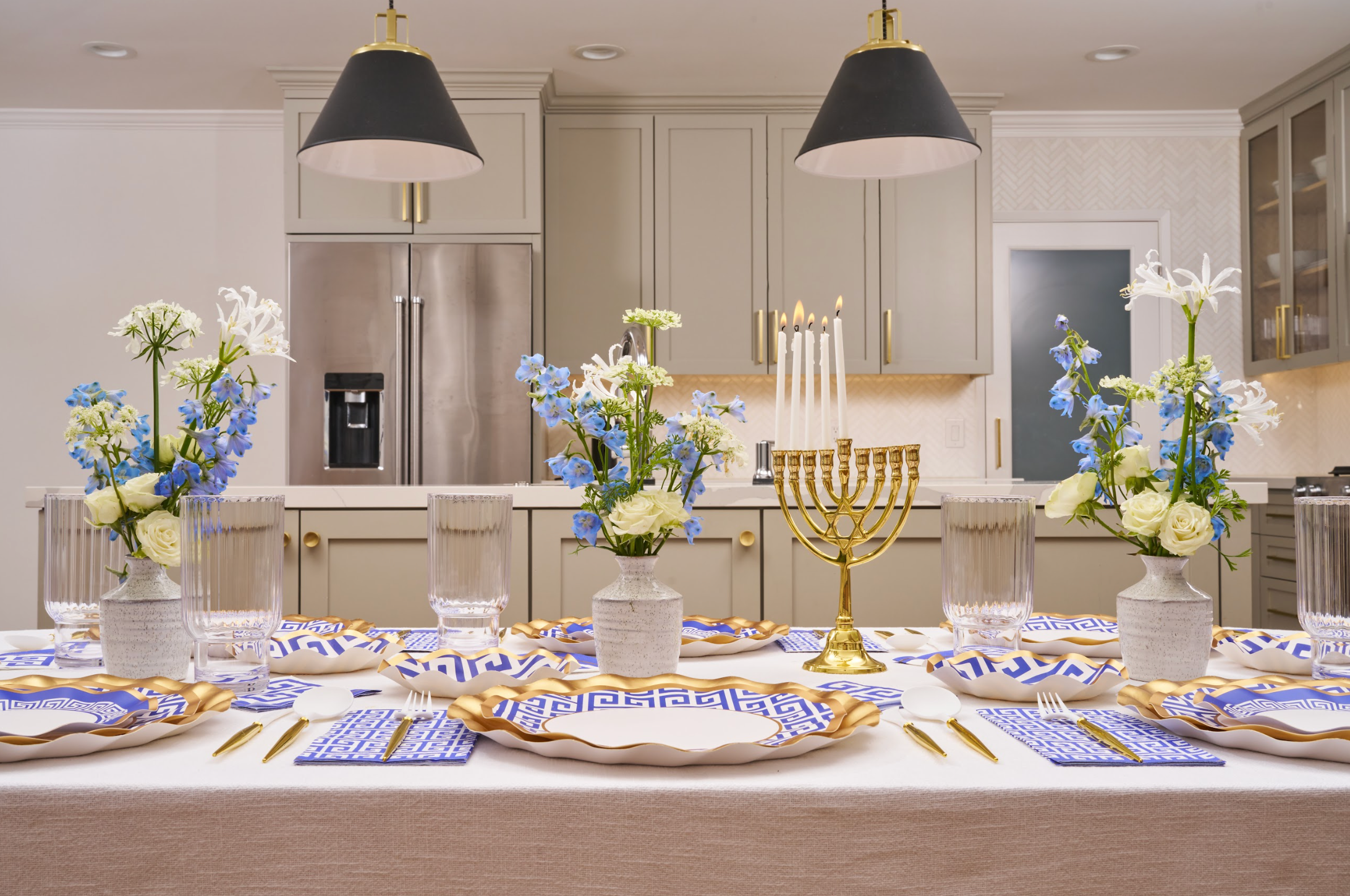Greek Key Pattern Table Setting - Elegant Dinnerware Set for Formal Dining, Holiday Entertaining & Wedding Decor