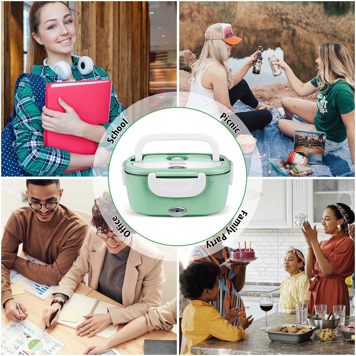 Portable Electric Lunch Box - 304 Stainless Steel Food Warmer for Office, Truck, Car & Travel | Includes Spoon, Fork & Carry Bag | Perfect for Meal Prep, Commuting & Outdoor Activities