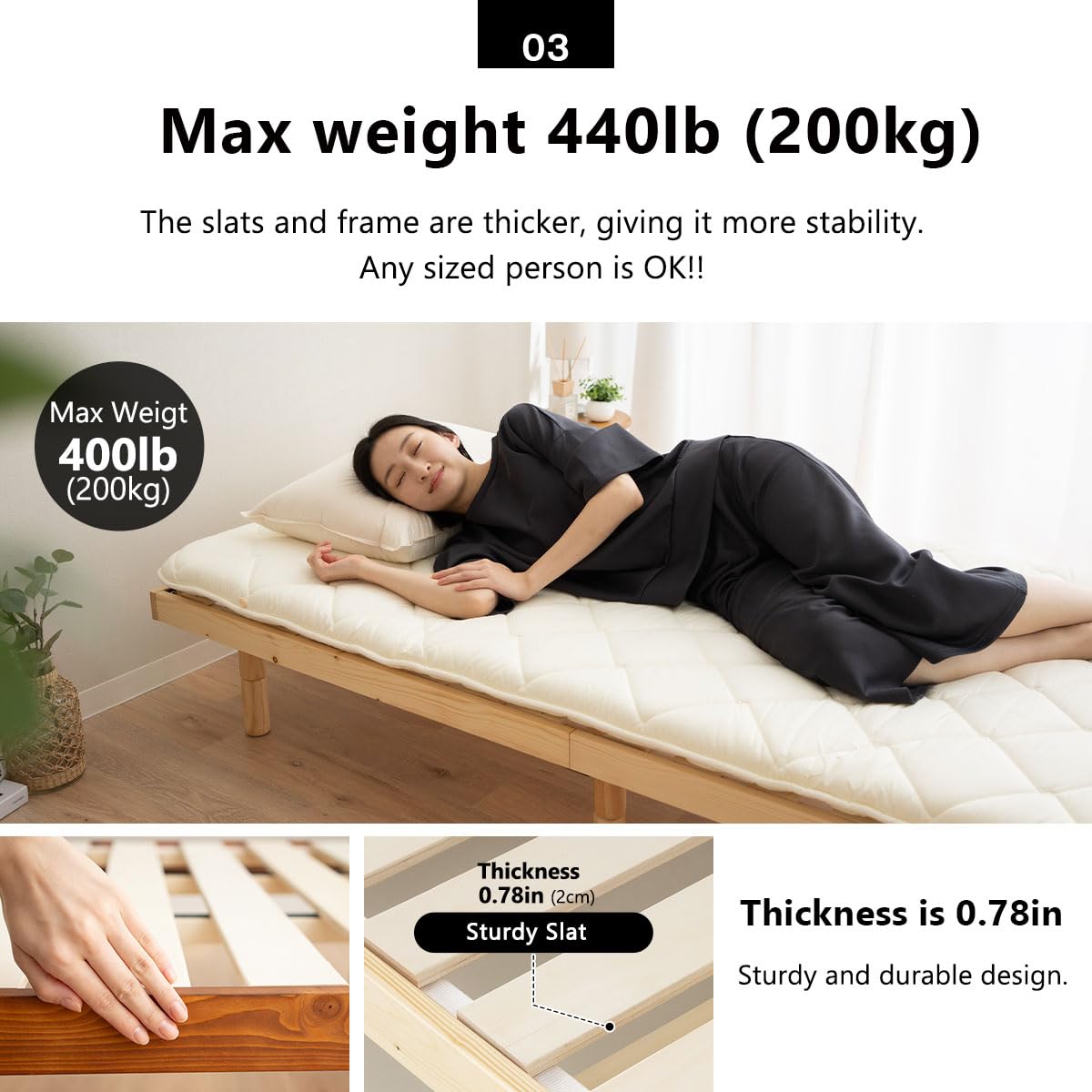 EMOOR Adjustable Wood Slatted Low Bed Frame for Japanese Futon Mattress - Twin Size, Retro-Brown (2/7/12 Inch Height Options) | Perfect for Minimalist Bedrooms, Small Spaces & Tatami Mat Compatibility