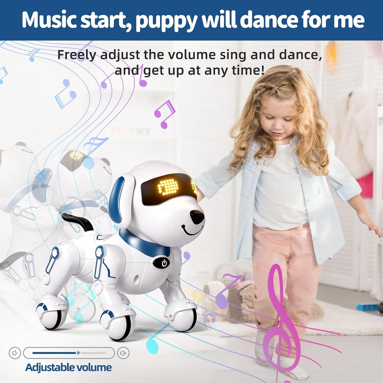 AI Smart Remote Control Robot Dog Toy for Kids 5+ | Programmable Interactive Dancing Robot with LED Eyes & Sound | STEM Educational RC Stunt Pet Toy | Birthday Gift for Boys & Girls | Playtime Companion & Learning Tool (White Blue)