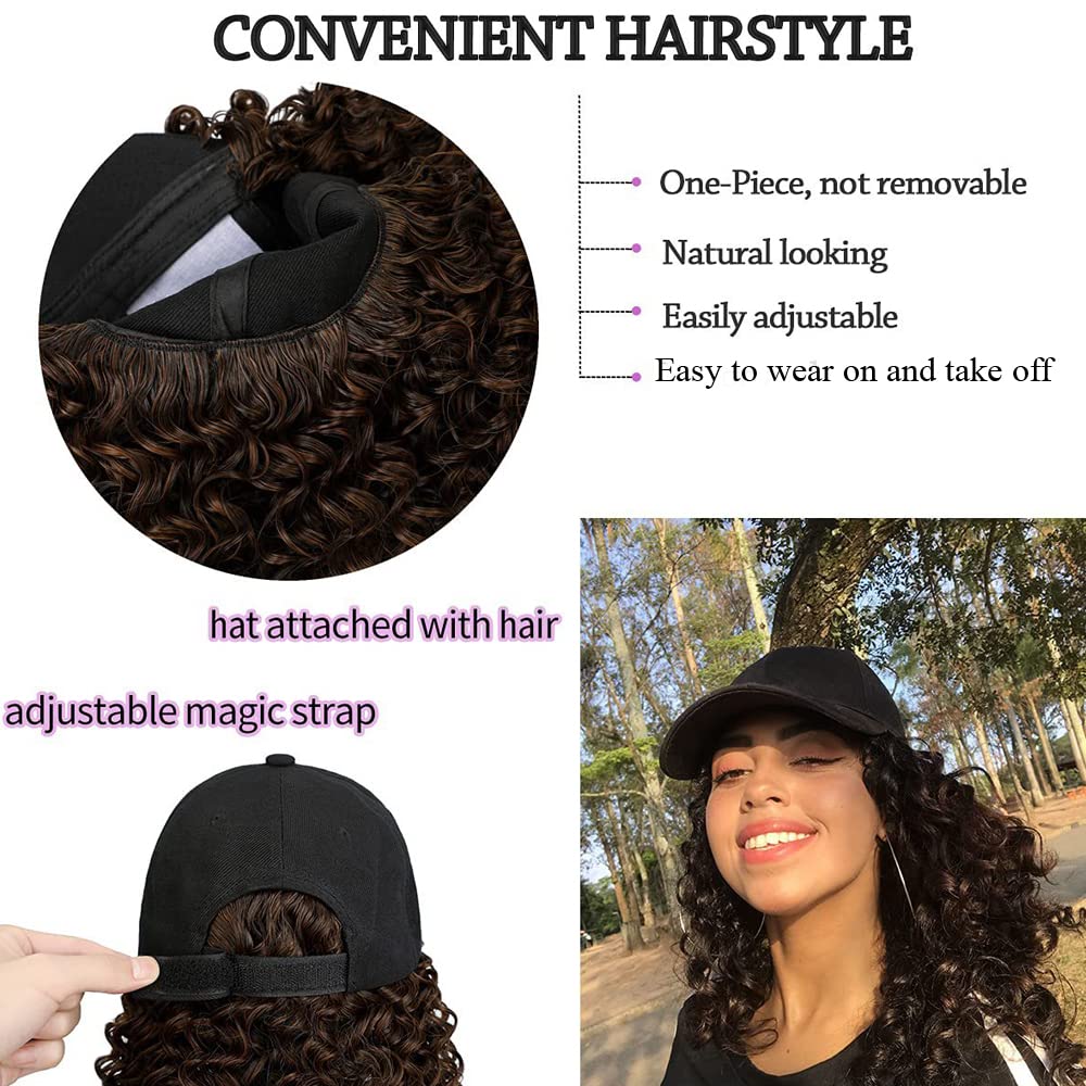 One Piece Baseball Cap with 21 Inch Long Wavy Hair Extension - Synthetic Wig Hat for Women & Girls - Perfect for Cosplay, Costume Parties & Everyday Fashion