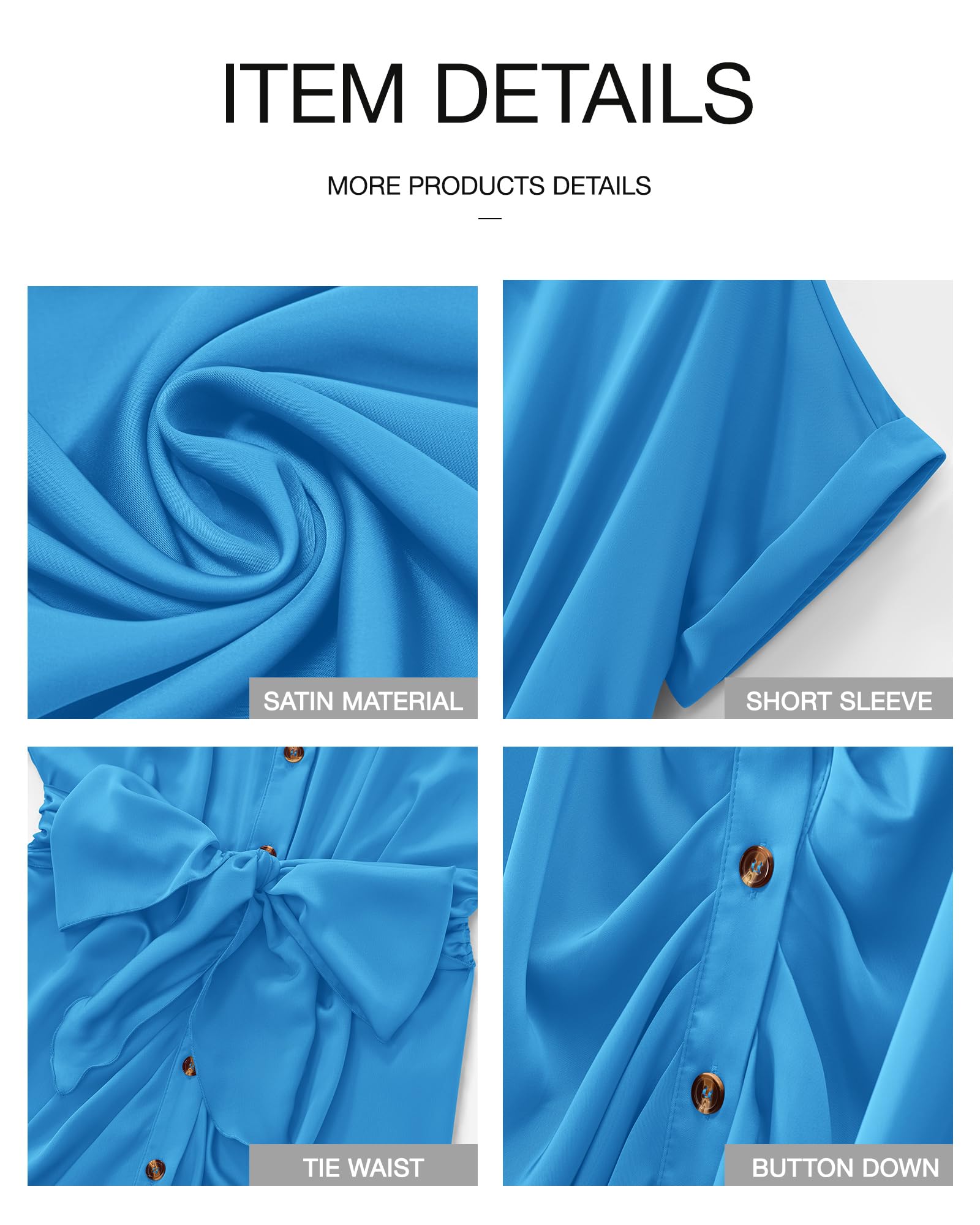 BTFBM Women's 2025 Ruched Button Down Shirt Dress - Short Sleeve Lapel V-Neck Elegant Satin Maxi Dress for Spring Summer | Perfect for Parties, Weddings & Special Occasions