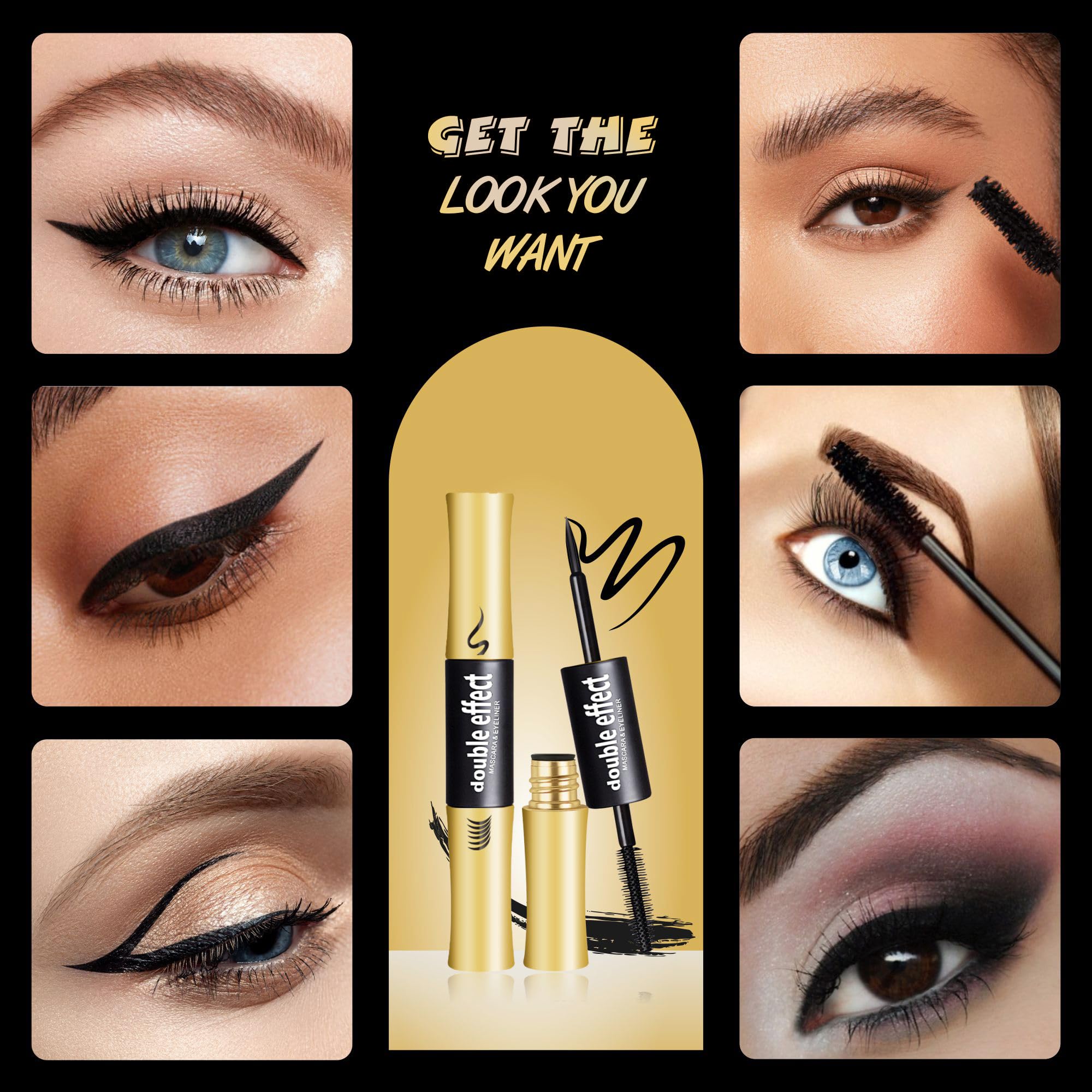 Maliao Double Effect Waterproof Mascara & Eyeliner - Long-Lasting, Smudge-Proof Volumizing & Lengthening Mascara with Precise Eyeliner Application for Bold, Defined Lashes (10ml) | Perfect for Day to Night Makeup, Parties & Special Occasions