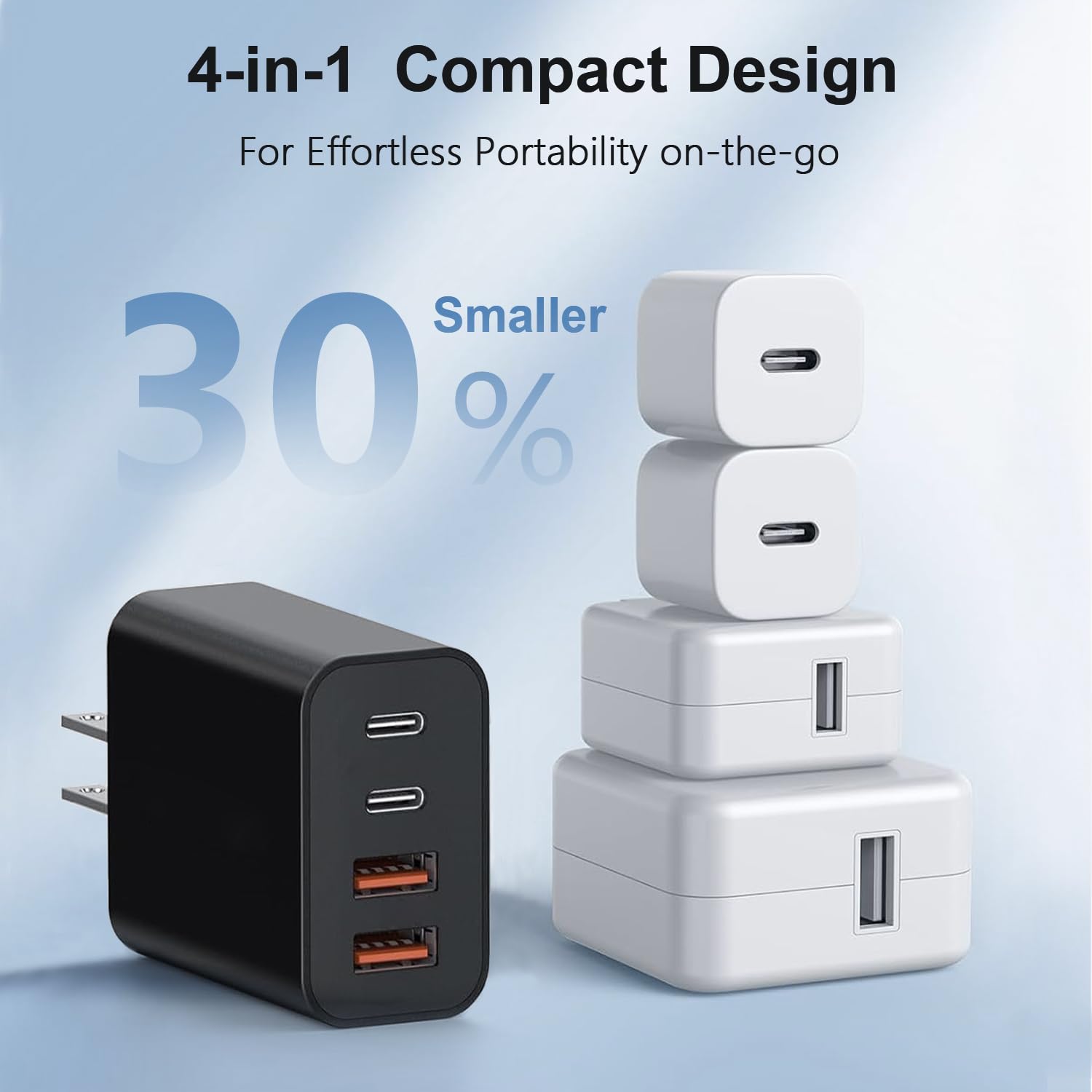 40W USB C Charger Block 2-Pack - 4-Port Fast Charging Wall Adapter with PD USB C & QC USB A Ports - Compatible with iPhone 16/15/14/13/12/11 Pro Max/XS - Perfect for Home, Office & Travel Charging (Black)