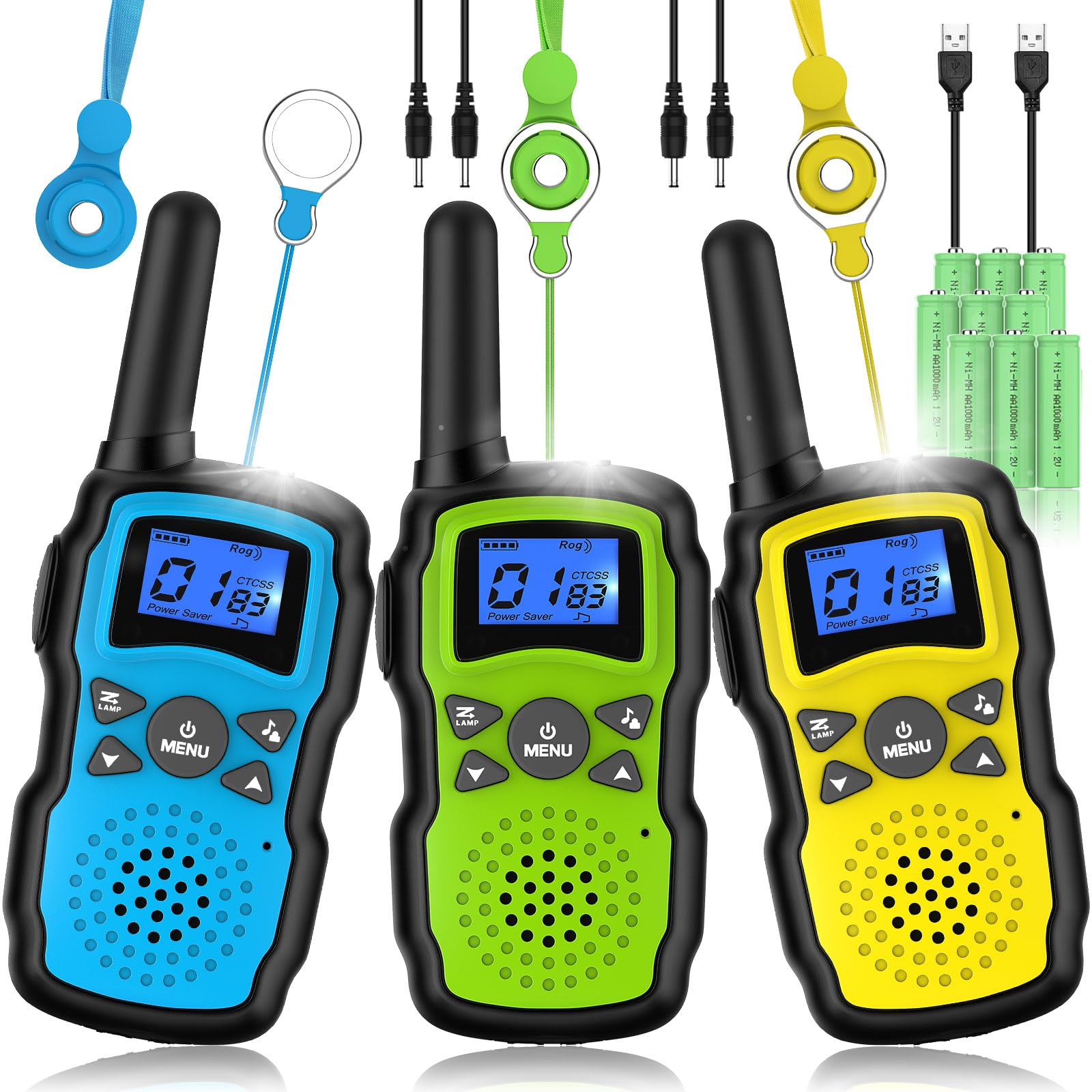 Wishouse Rechargeable Walkie Talkies for Kids & Adults - Long Range 2-Way Radios with Flashlight, VOX & Easy Operation - Perfect for Hiking, Camping, Outdoor Games & Birthday Gifts (3 Pack) - Ideal for Boys Girls Ages 4-10 Years Old