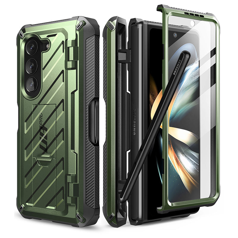 Samsung Galaxy Z Fold5 Unicorn Beetle PRO Heavy Duty Rugged Case with S Pen Holder - Dark Green | Shockproof Protective Cover for Work, Travel & Outdoor Activities