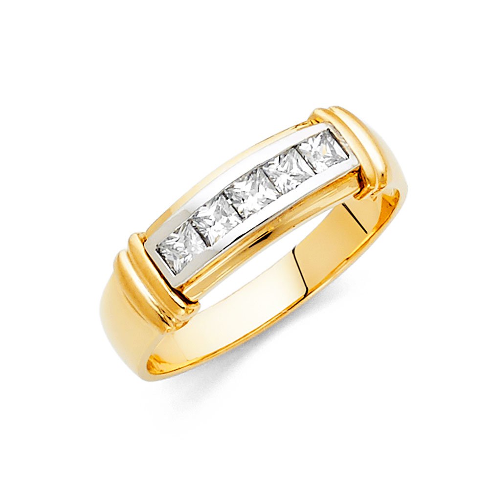 14K White & Yellow Gold Two-Tone Round Cubic Zirconia Ring for Men | Anniversary & Wedding Band | Elegant Jewelry Gift for Him | Perfect for Engagements, Proposals & Special Occasions