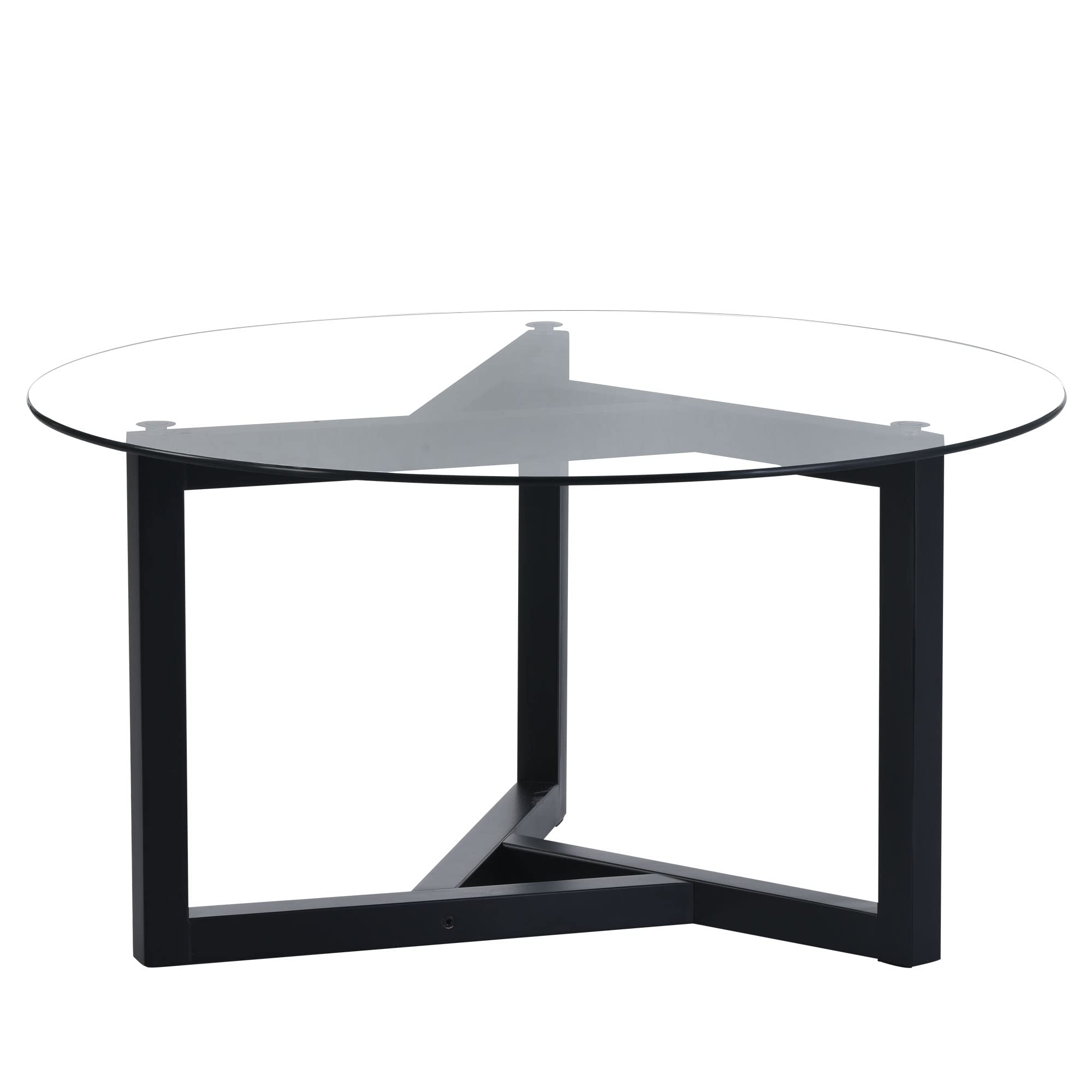 Round Glass Coffee Table for Living Room - Tempered Glass Top & Sturdy Wood Base Cocktail Sofa Table - Modern Black Center Table for Lounge, Home Decor & Entertainment Areas