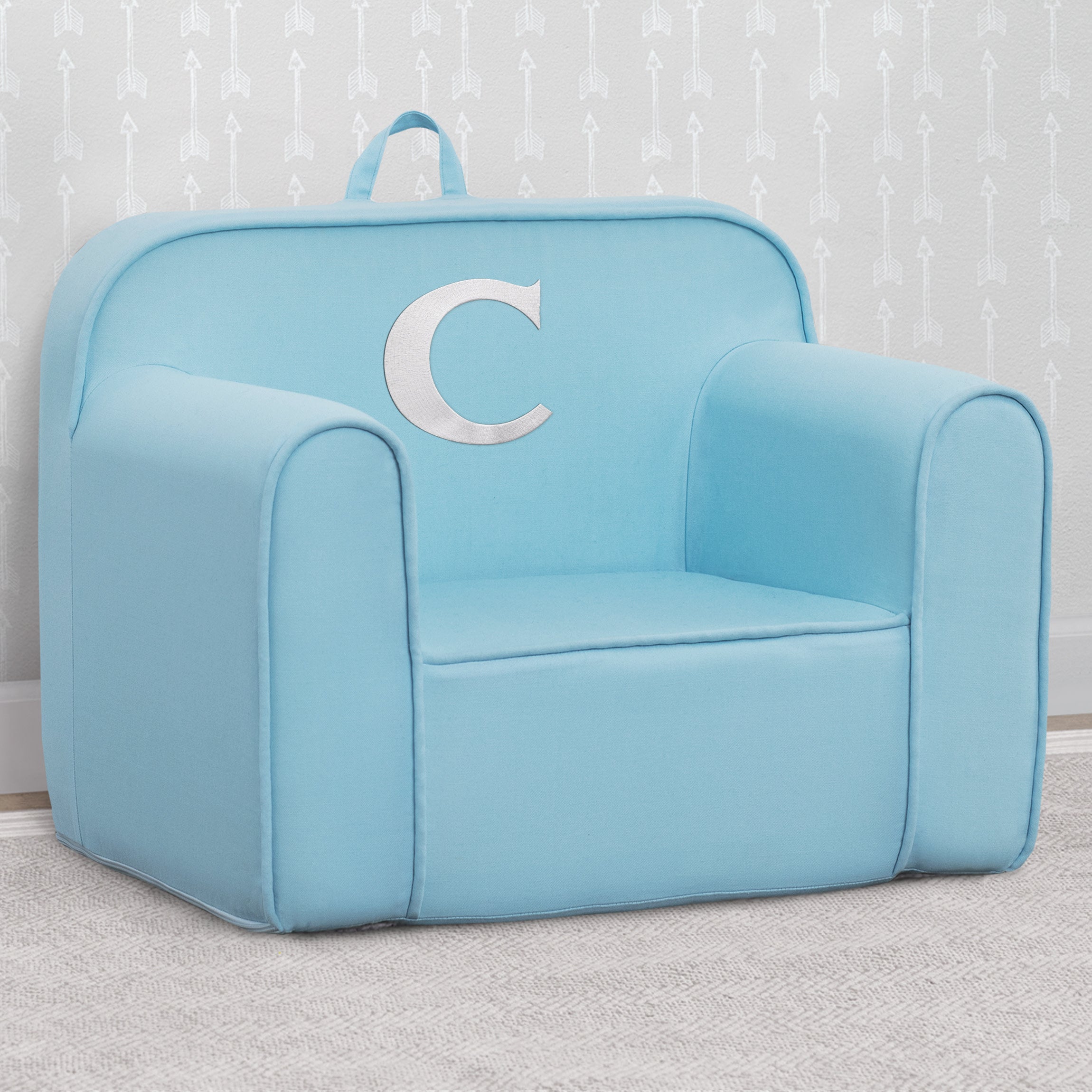 Personalized Monogram Light Blue Cozee Chair - Custom Plush Recliner for Living Room, Nursery & Office - Cozy Reading & Relaxation Seat