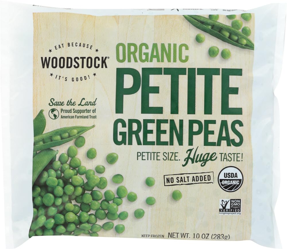 Organic Petite Peas by Woodstock Farms - 10 Ounce (Pack of 12) | Premium Quality, Non-GMO, Gluten-Free | Perfect for Salads, Soups, and Healthy Side Dishes