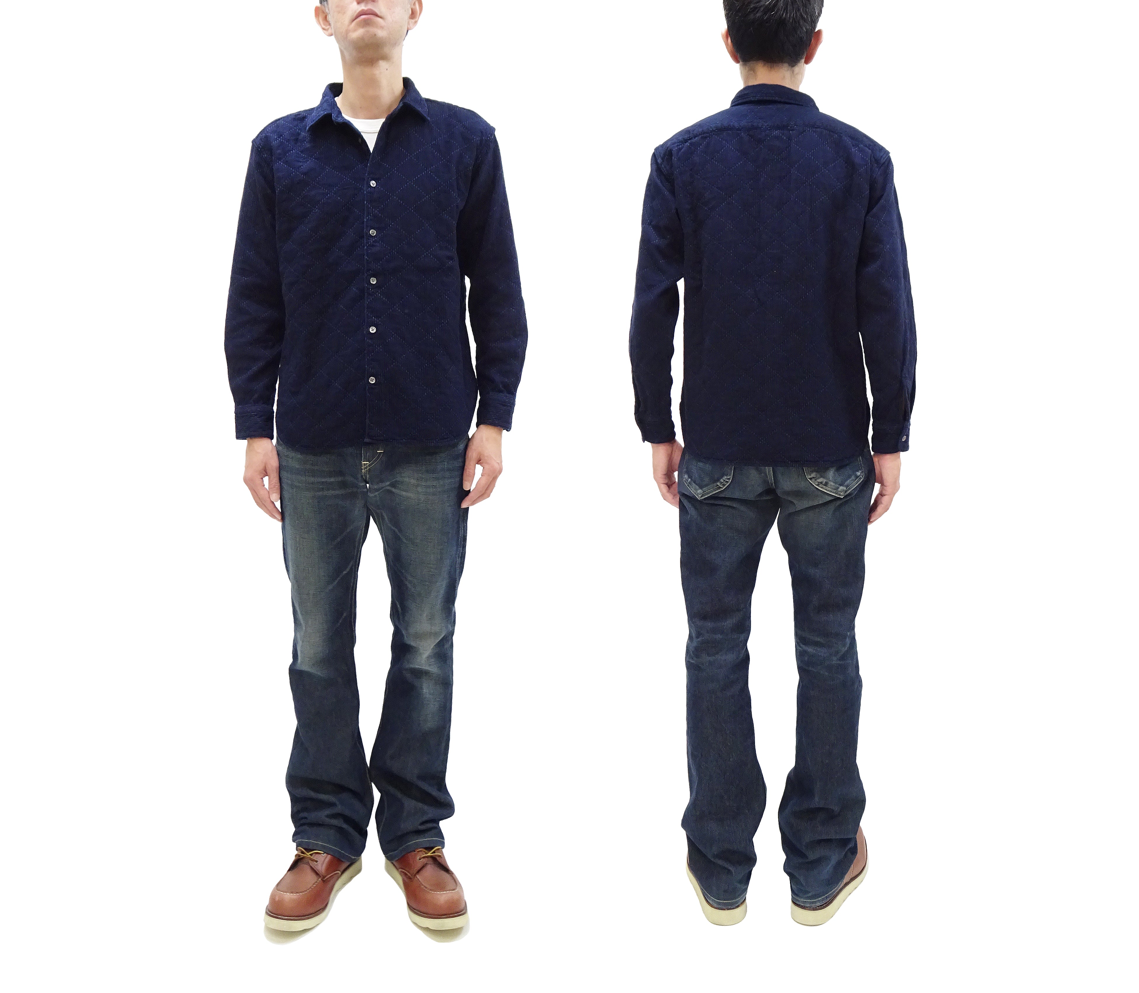 Momotaro Jeans Indigo Sashiko Shirt for Men - Japanese Style Long Sleeve Casual Button Up Shirt MXLS1028 | Perfect for Streetwear, Workwear & Everyday Fashion