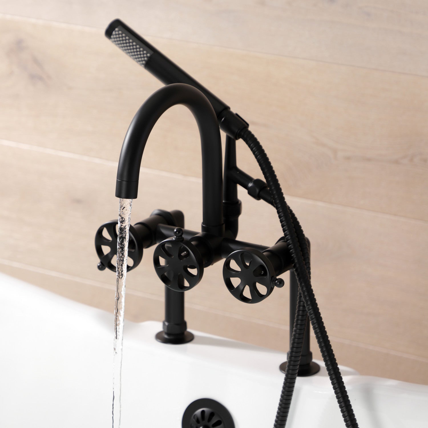Belknap AE8100RX Matte Black 3-Handle 2-Hole Deck Mount Clawfoot Bathtub Faucet with Hand Shower - Vintage Style for Bathroom Renovation & Luxury Spa Experience
