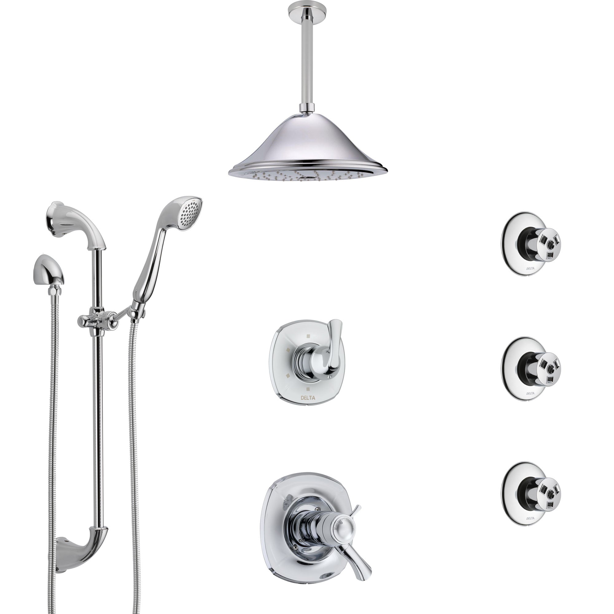Delta Addison Chrome Shower System with Dual Thermostatic Control, Diverter, Ceiling Mount Showerhead, 3 Body Sprays & Hand Shower - SS17T9226 | Luxury Bathroom Upgrade for Spa-Like Experience