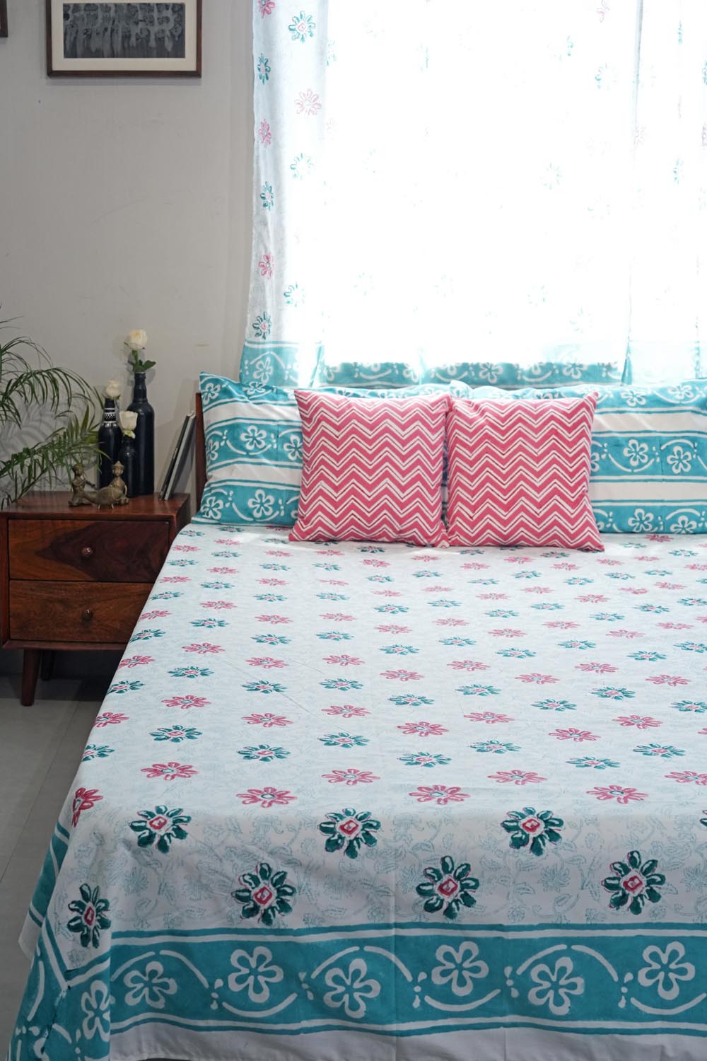Pure Slumber Hand Block Printed Cotton Percale Bedsheet Set - 100% Organic Breathable Bed Sheets for All Seasons - Perfect for Master Bedroom, Guest Room & Dormitory