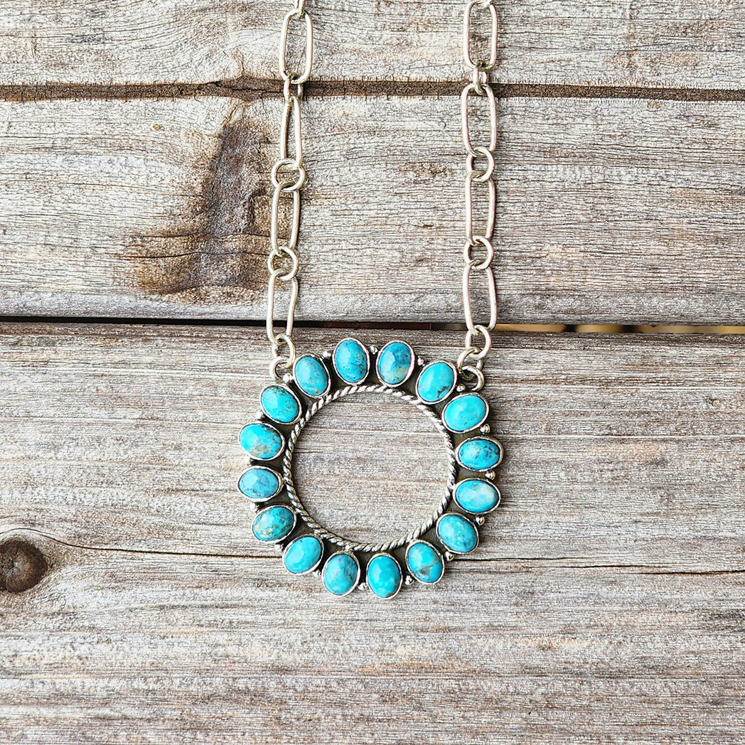 Showlo Kingman Turquoise Eternity Circle Necklace - Genuine Natural Stone Jewelry for Women, Boho Chic Layered Pendant | Perfect for Everyday Wear, Gift Giving & Special Occasions