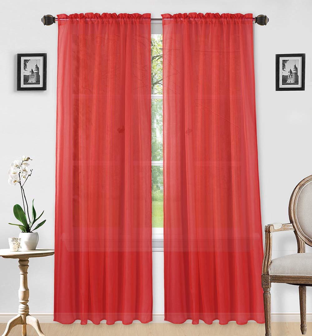 LinenTopia Sheer Curtains for Windows - 2 Panels 54x84 Inches, Light Filtering Voile Drapes for Privacy & Elegance - Red | Perfect for Living Room, Bedroom, Kitchen & Dining Room Decor