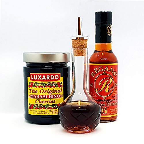 Luxardo Maraschino Cherries & Regan's Orange Bitters Set with Glass Bitter Bottle & Dasher Cork - Perfect for Cocktails, Old Fashioned & Manhattan Drinks