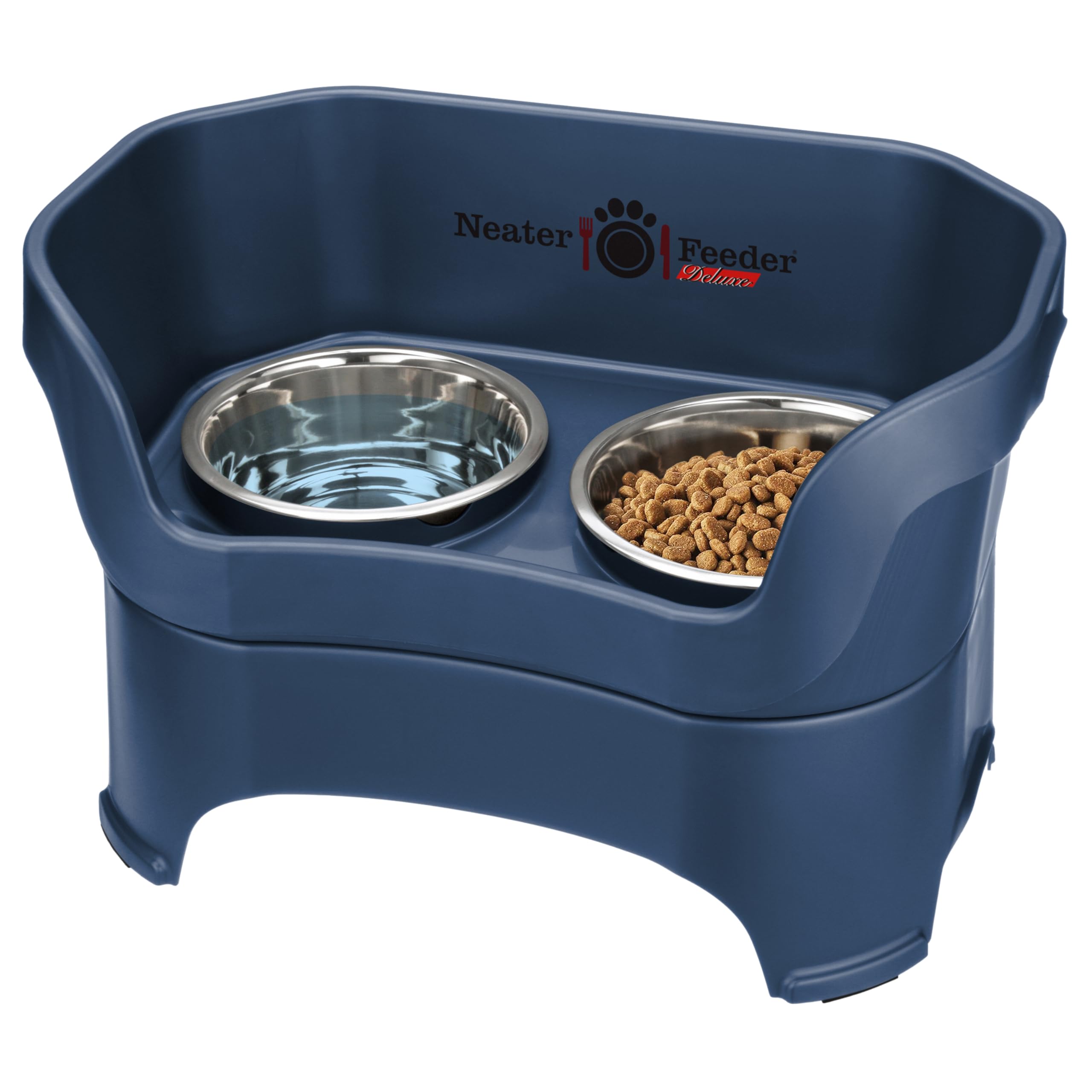 Neater Feeder Deluxe Elevated Dog Bowls for Large Breeds – No Spill Stainless Steel Pet Food & Water Bowl Set – Mess Proof Feeding Station (Dark Blue, Made in USA) – Perfect for Indoor/Outdoor Use & Easy Cleanup