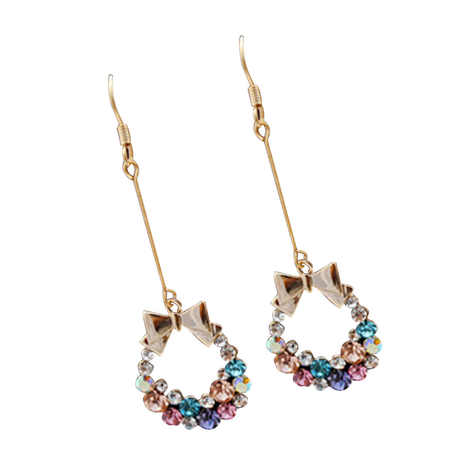 Elegant Multi-Color Bowknot Rhinestone Dangle Earrings for Women & Girls - Golden Hook Drop Tassel Jewelry | Perfect for Parties, Weddings & Date Nights