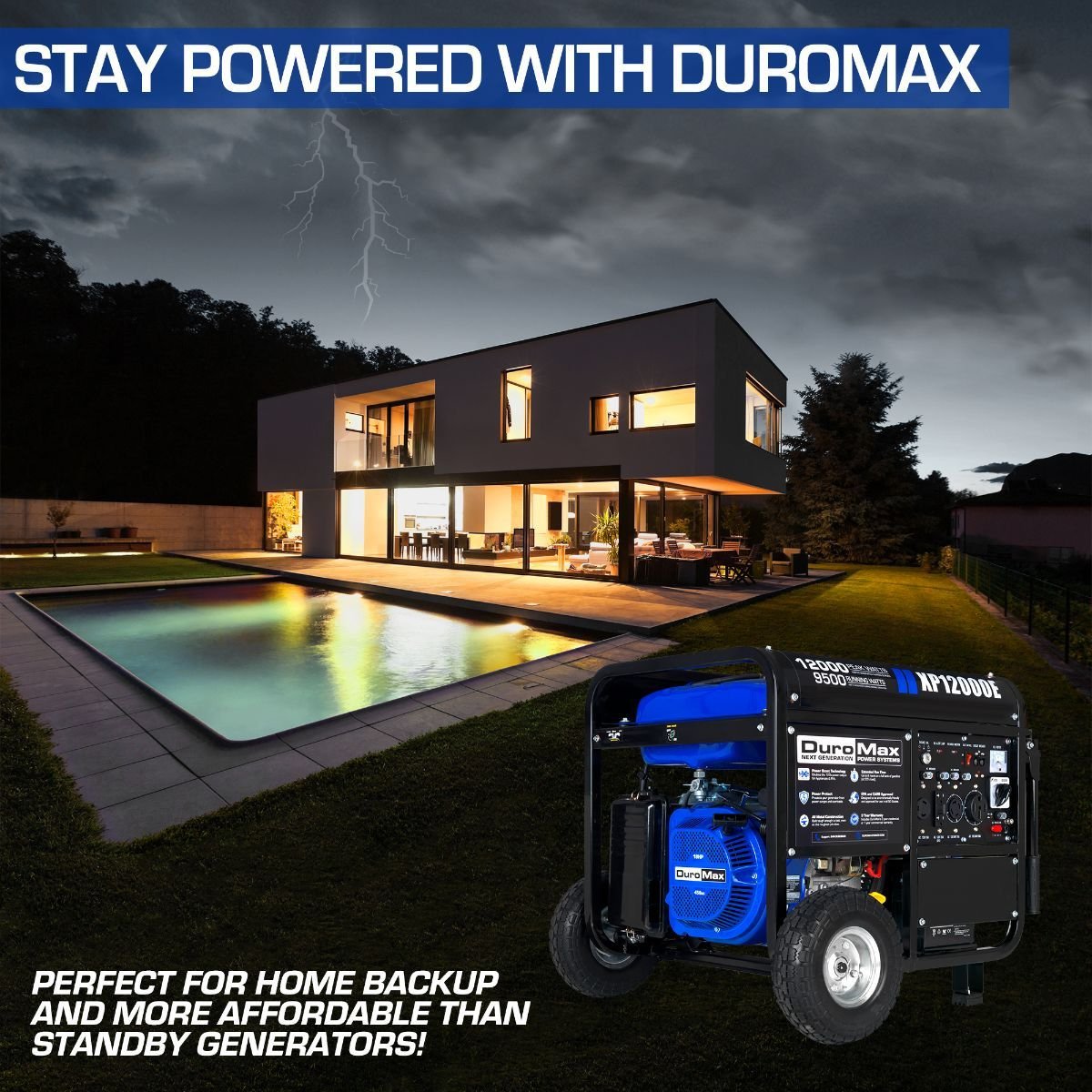 DuroMax XP12000E 9500W/12000W Dual Fuel Portable Generator with Electric Start - Ideal for Home Backup Power, Camping & Emergency Use