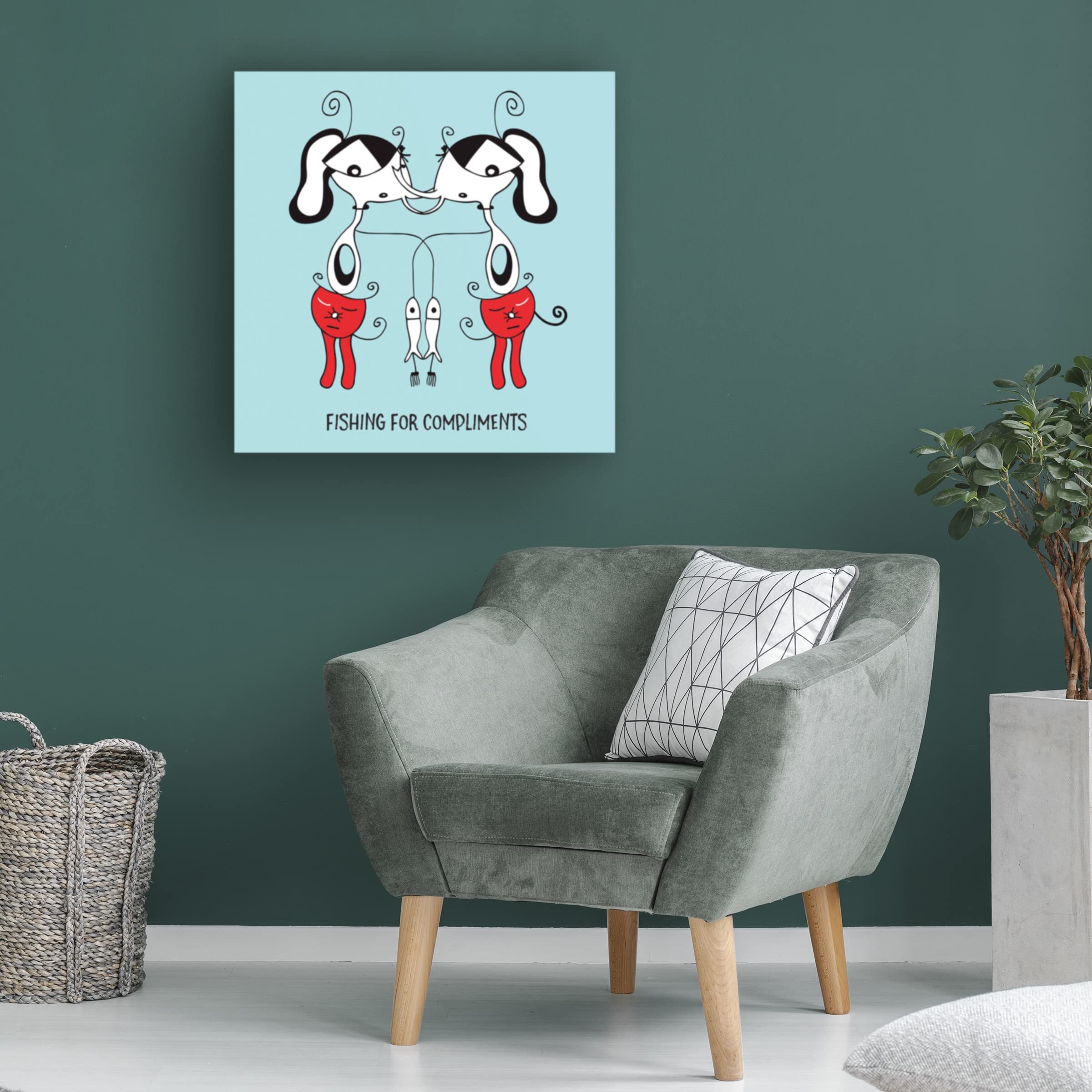 Trademark Fine Art 'Fishing For Compliments' Canvas Wall Art by Oodlies - Perfect for Living Room, Bedroom & Office Decor