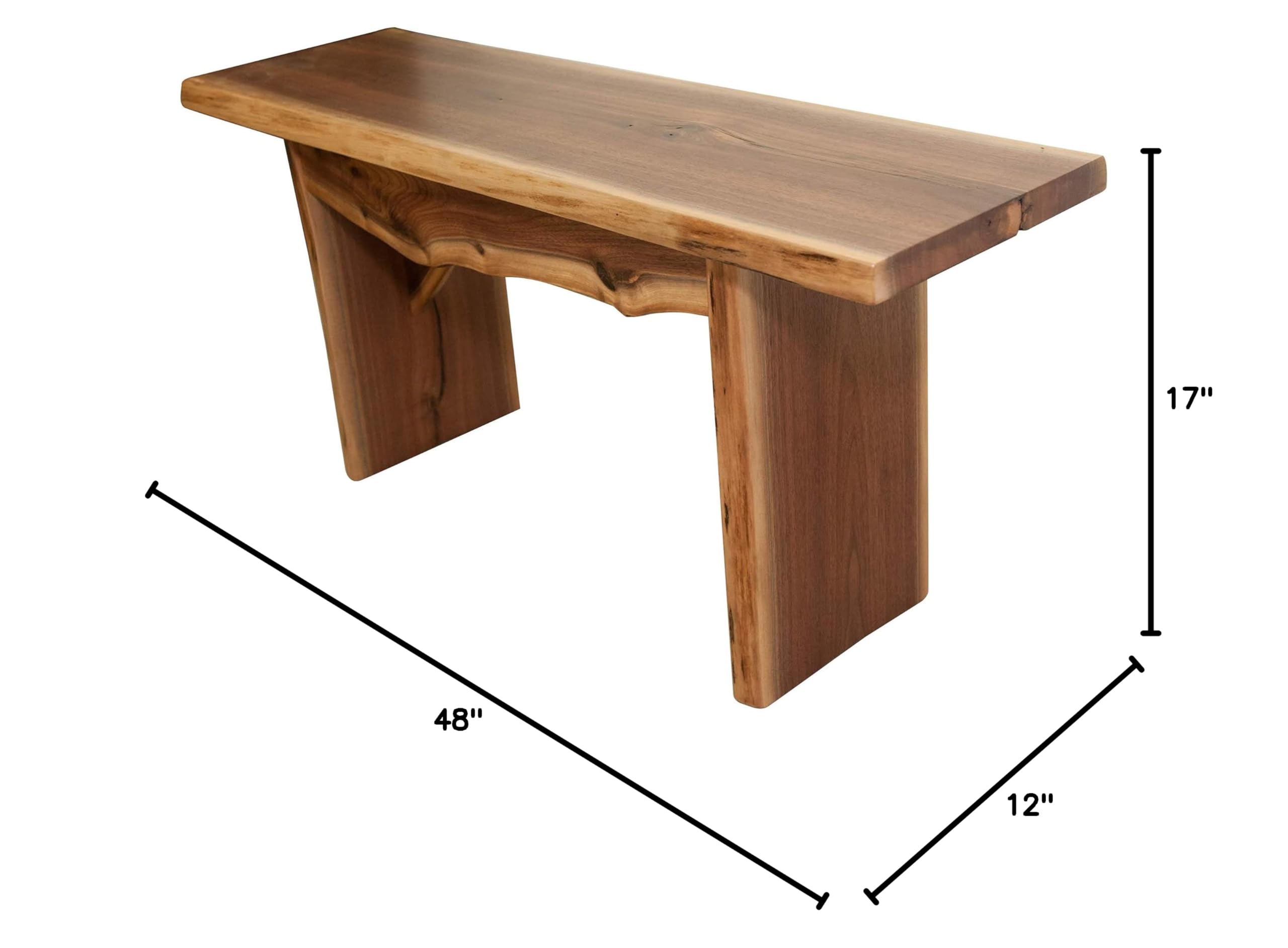 Rustic Red Door Co. Live Edge Wooden Bench - Solid Walnut Wood Dining Bench with Clear Coat - Natural Edge Wooden Slab Bench (3 Feet Long) - Perfect for Farmhouse Dining Rooms, Rustic Kitchens & Outdoor Patio Seating