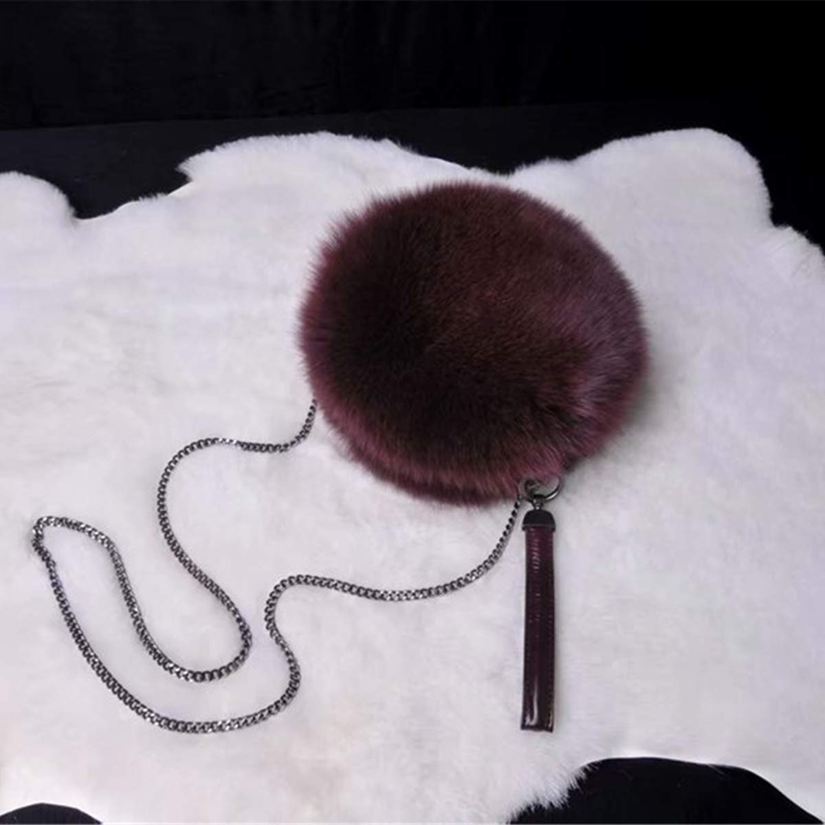 KAISHIN Women's Real Fox Fur Wallet - Elegant Shoulder Bag & Coin Purse in Wine Red | Casual Luxury Accessory for Parties, Date Nights & Special Occasions